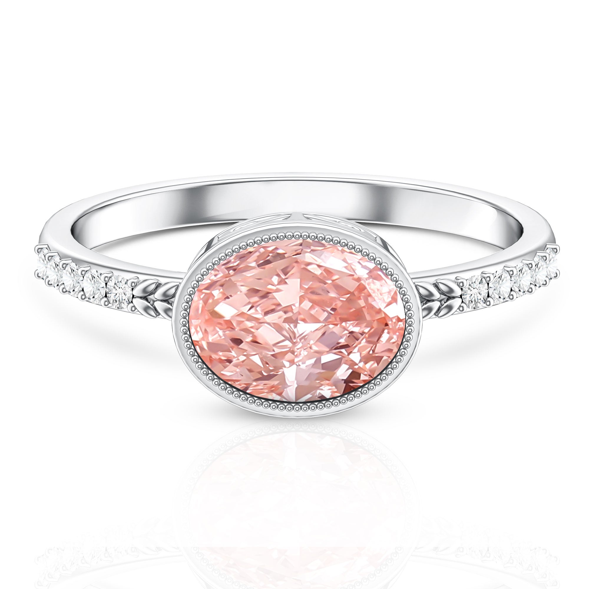 Rosec Jewels-Lab Grown 2 Carat Pink Diamond Oval East West Engagement Ring with IGI Certificate