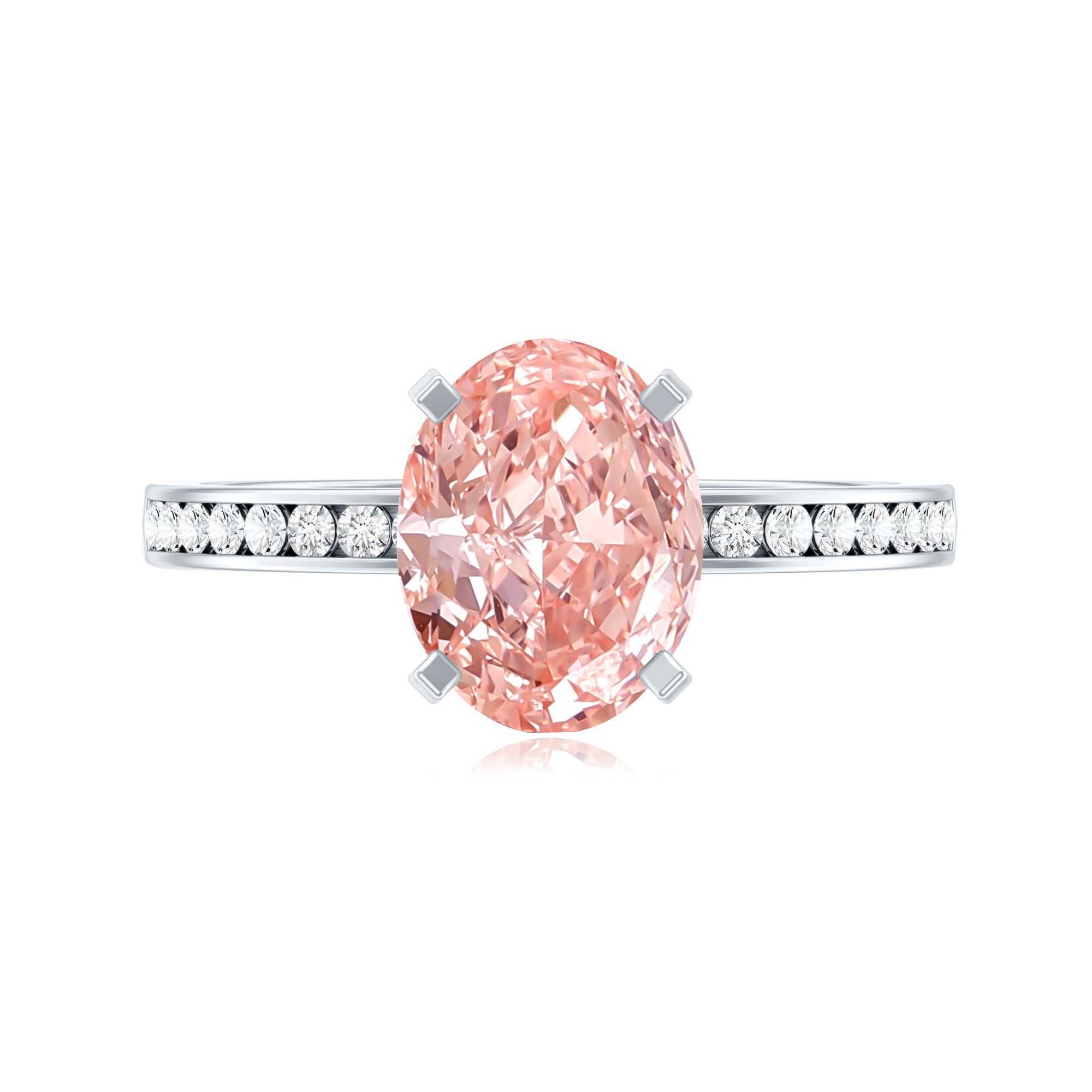 Rosec Jewels-IGI Certified 2 Carat Lab Grown Pink Diamond Oblong Engagement Ring with Side Stones