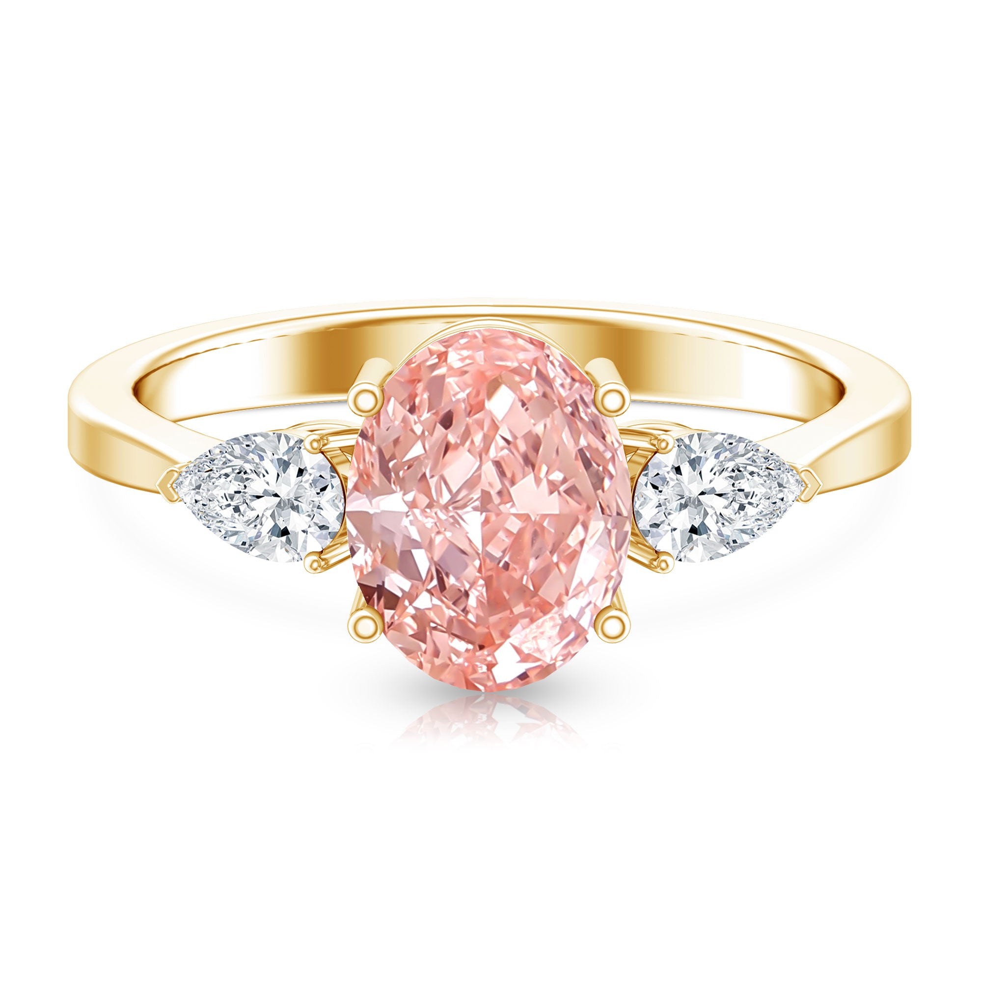 Rosec Jewels-IGI Certified Oval Cut Lab Grown Pink Diamond Three Stone Engagement Ring 2 Carat