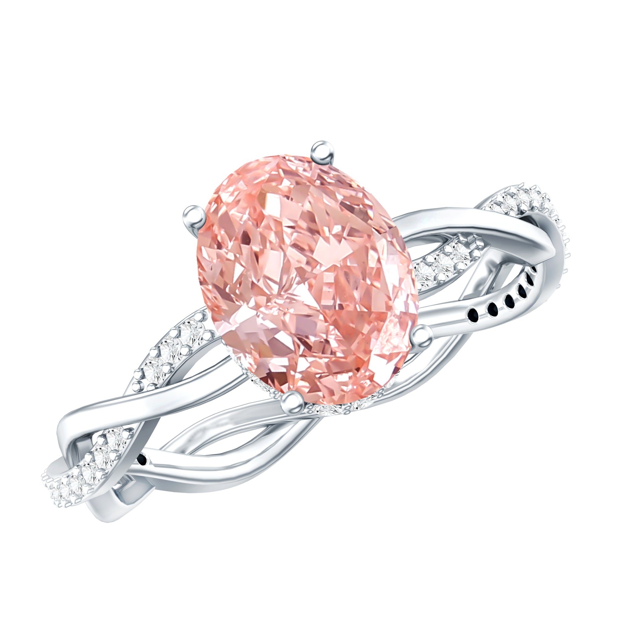 Rosec Jewels-2 Carat Lab Grown Oval Pink Diamond Braided Engagement Ring with IGI Certificate