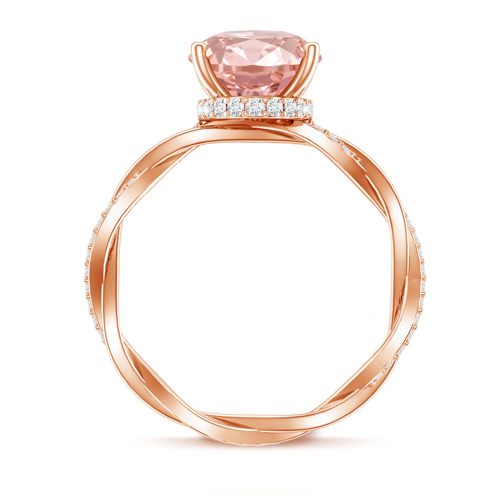Rosec Jewels-IGI Certified 3 Carat Oval Lab Created Pink Diamond Infinity Band Engagement Ring
