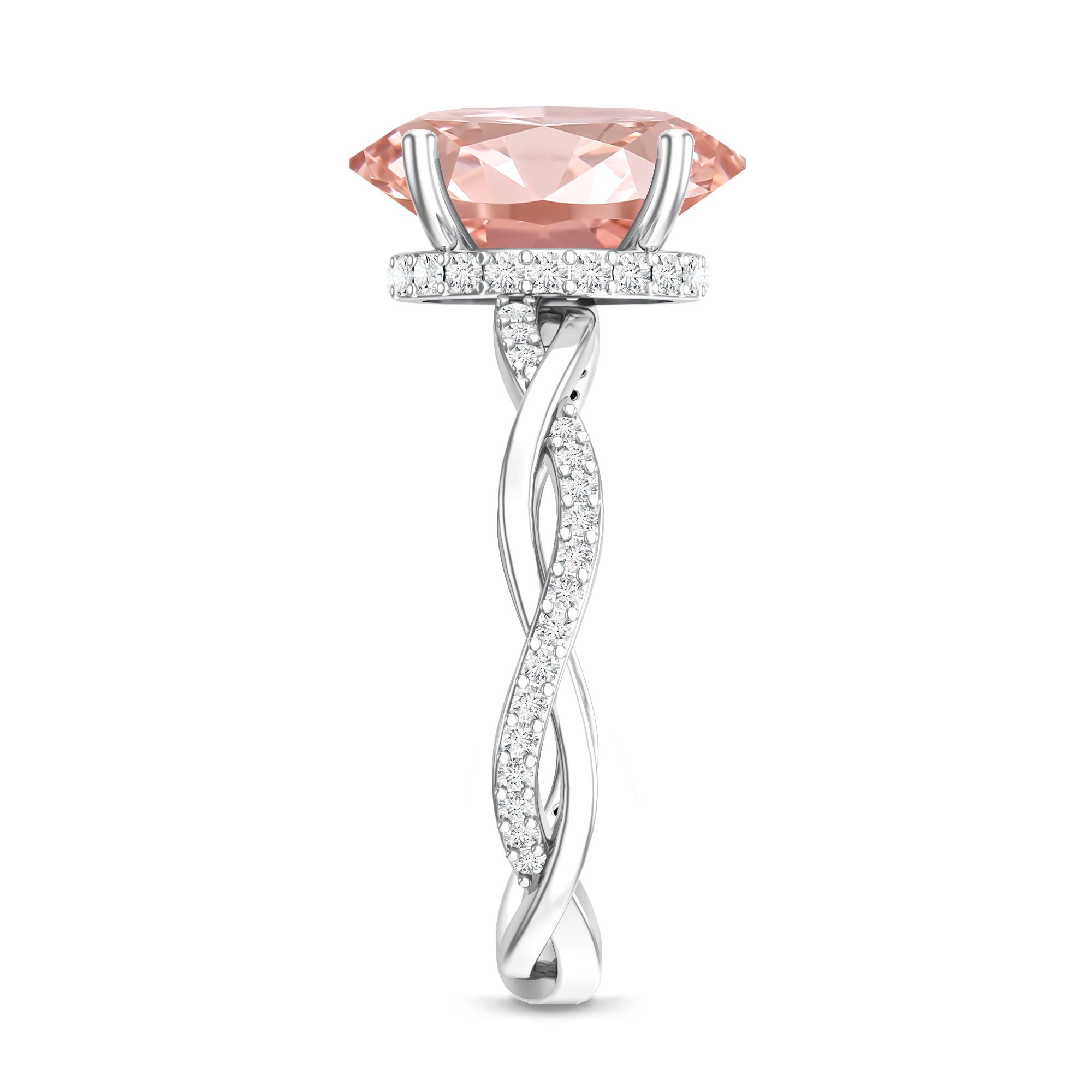 Rosec Jewels-IGI Certified 3 Carat Oval Lab Created Pink Diamond Infinity Band Engagement Ring
