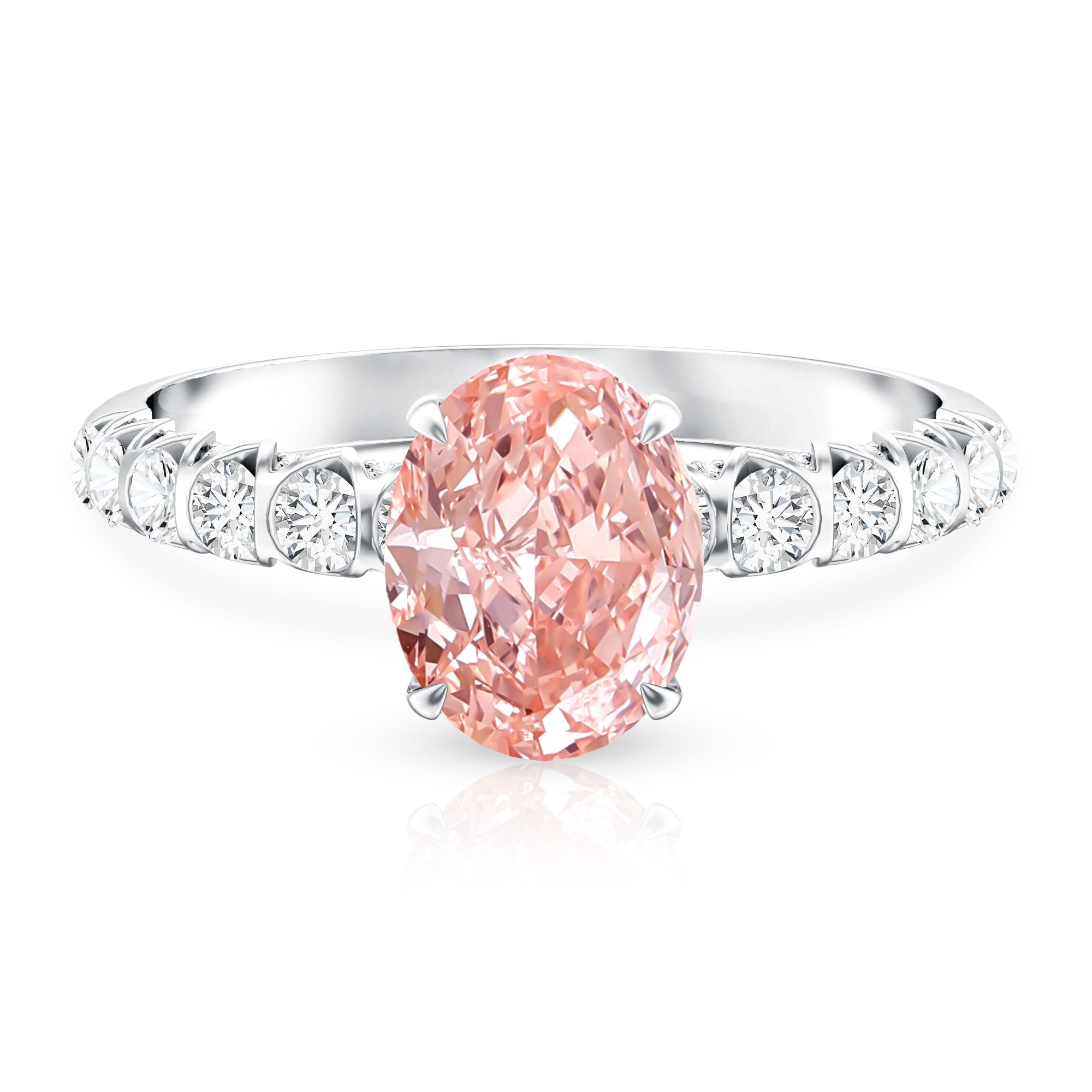 Rosec Jewels-2 Carat Oval Lab Created Pink and White Diamond Engagement Ring with IGI Certificate