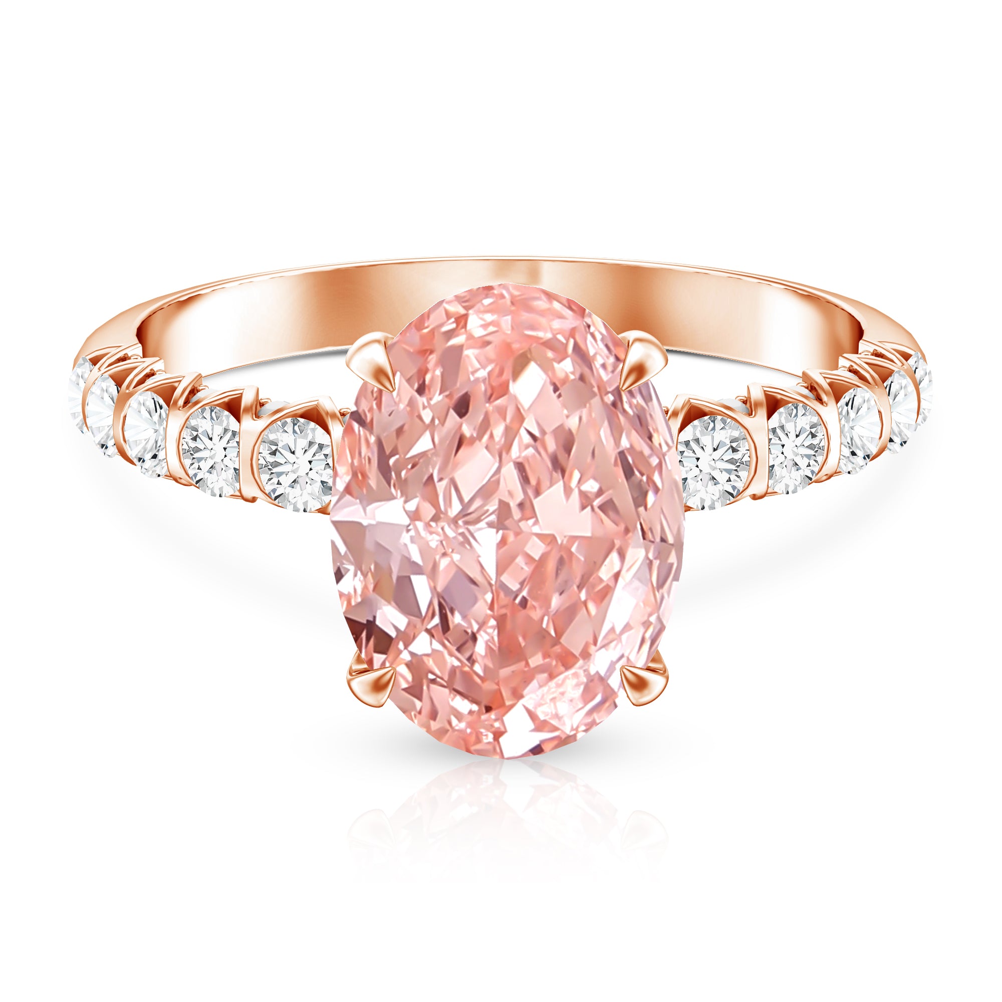 Rosec Jewels-IGI Certified 3 Carat Lab Grown Oval Pink Diamond Engagement Ring with Side Stones