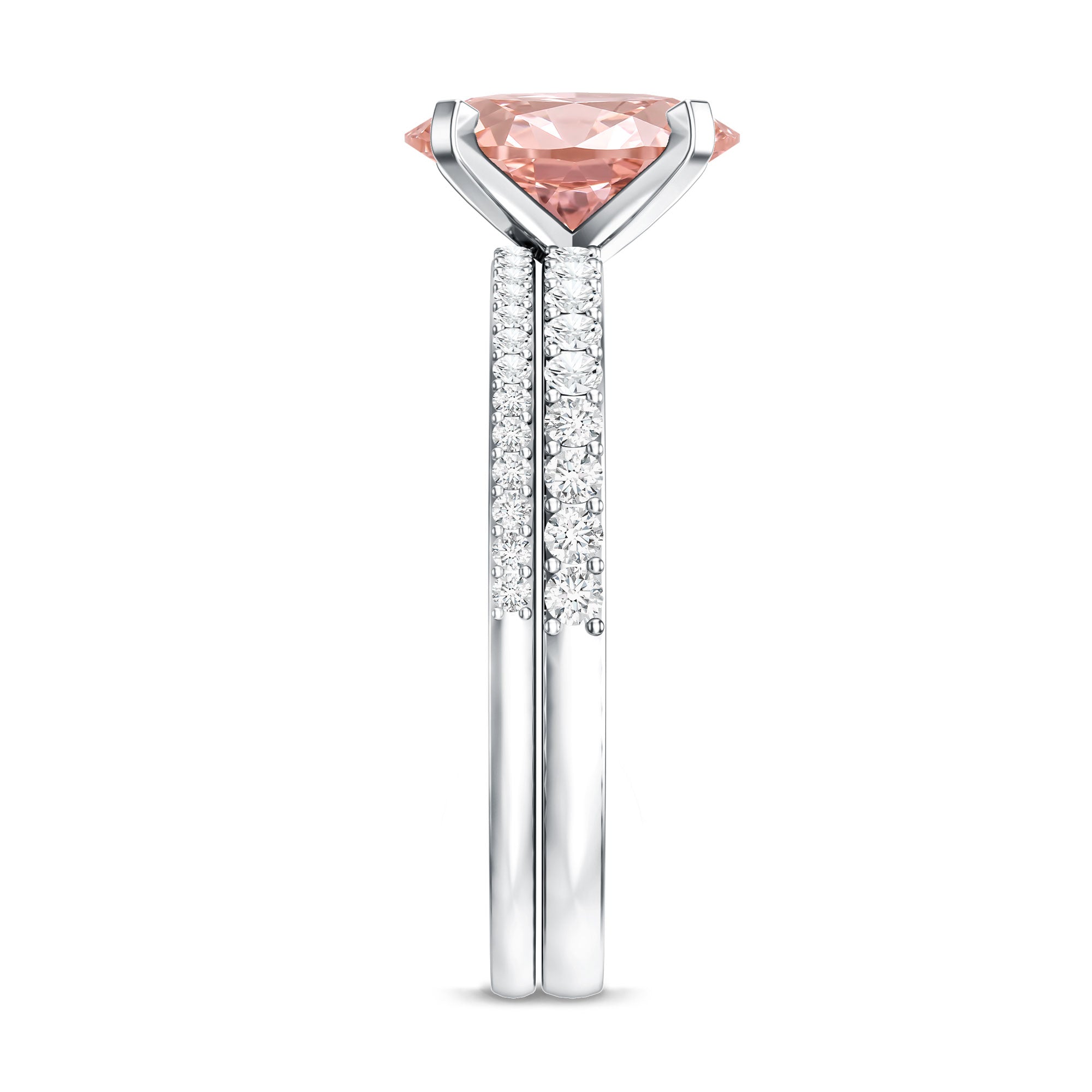 Rosec Jewels-Oval Shaped 2 Carat Lab Grown Pink Diamond Solitaire Bridal Ring Set with IGI Certificate