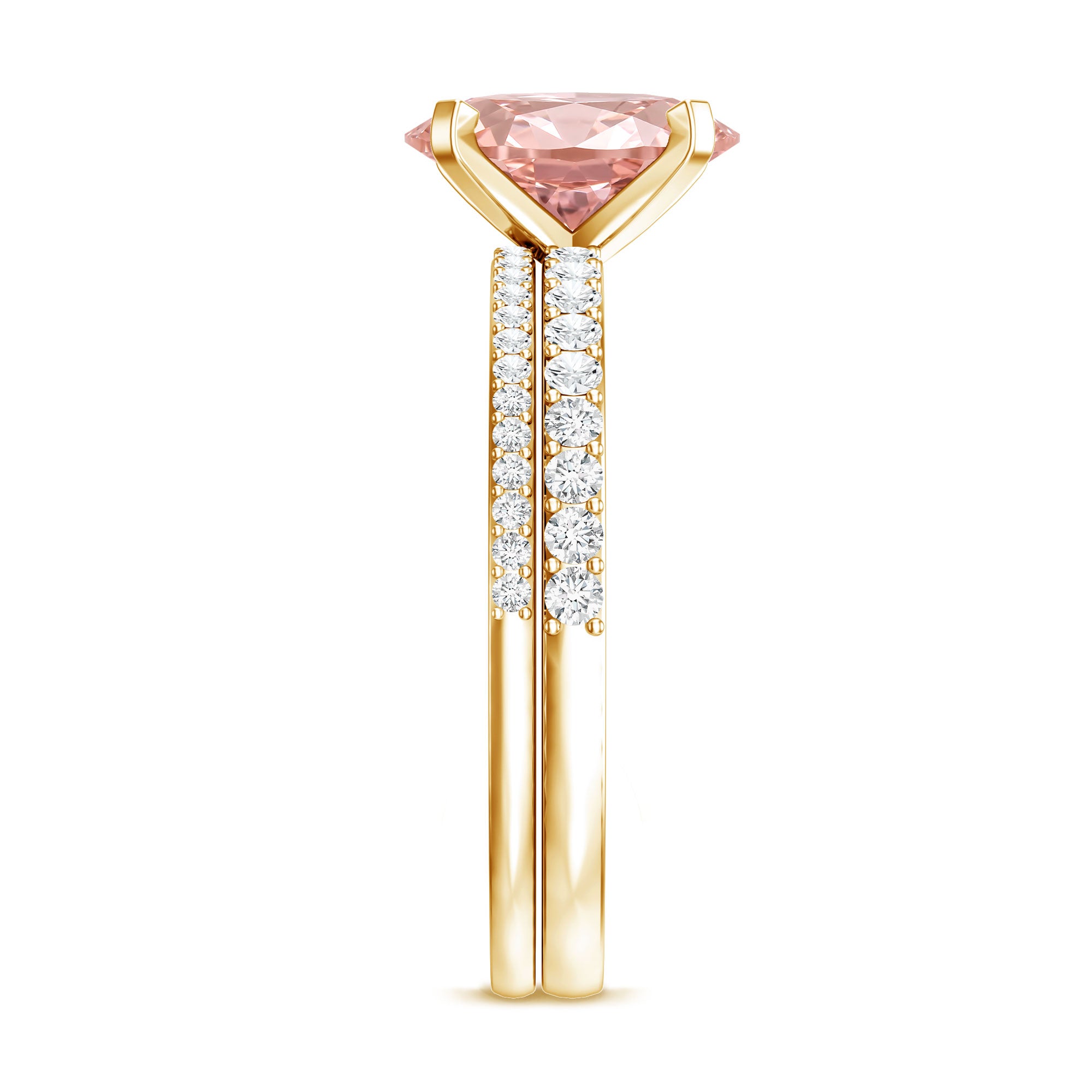 Rosec Jewels-Oval Shaped 2 Carat Lab Grown Pink Diamond Solitaire Bridal Ring Set with IGI Certificate