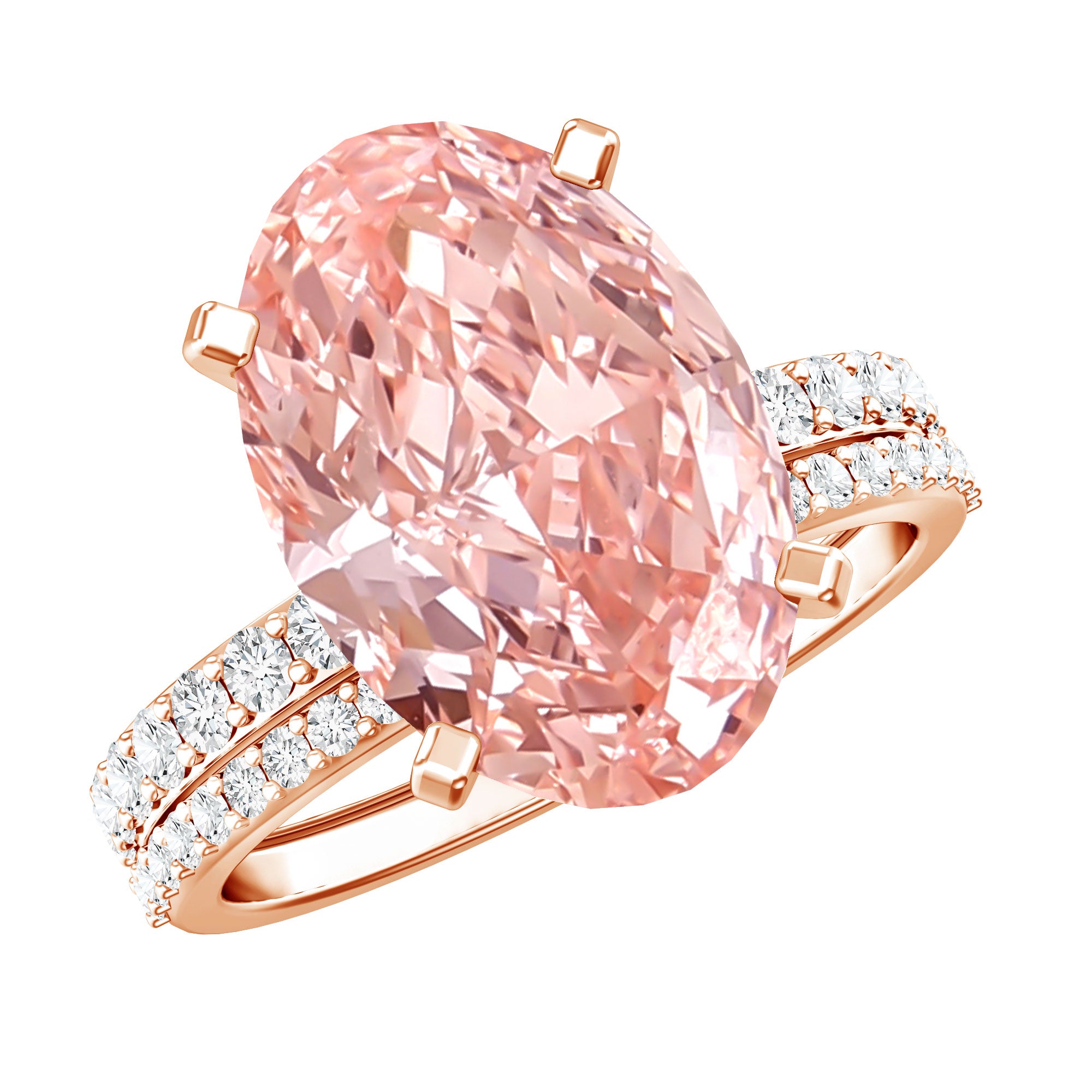 4 Carat Elongated Oval Shape Lab Pink Diamond Solitaire Bridal Ring Set IGI Certified Fancy Pink - VS1 - Rosec Jewels