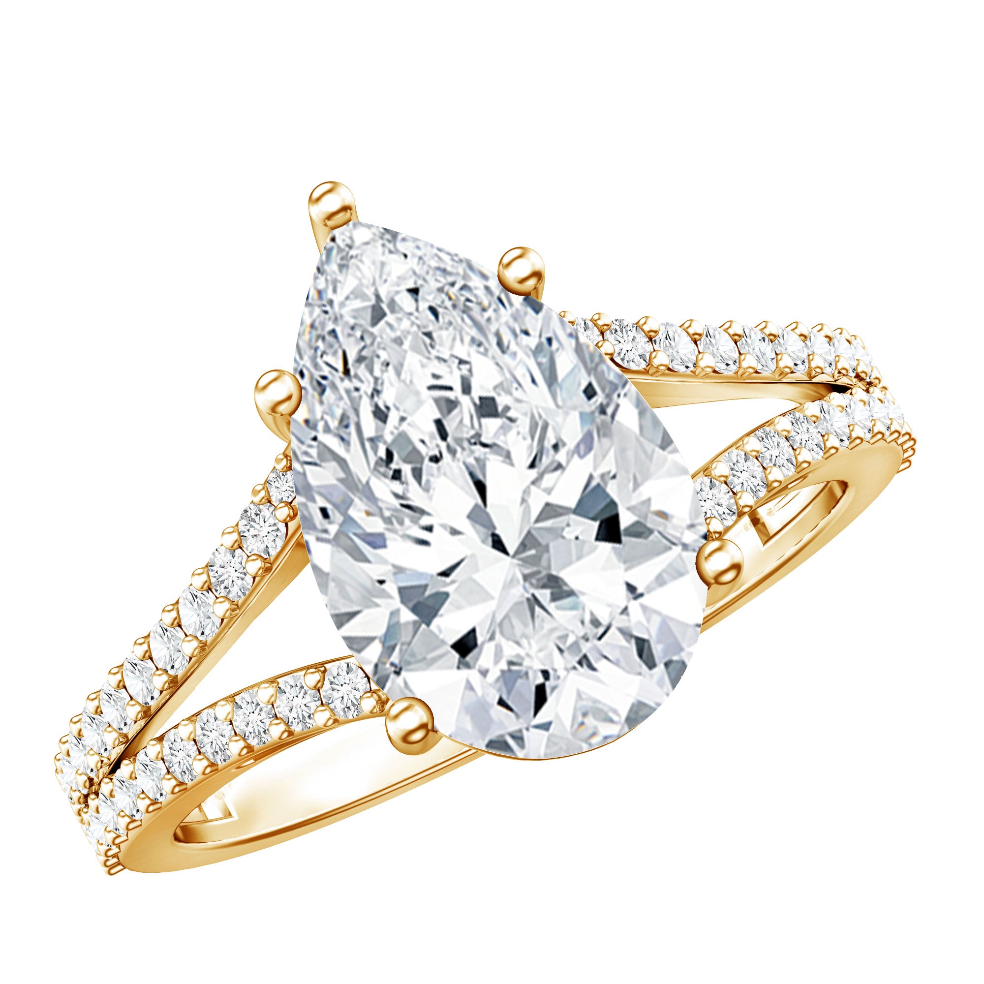 Rosec Jewels-3 Carat IGI Certified Lab Grown Pear Diamond Engagement Ring with Split Shank