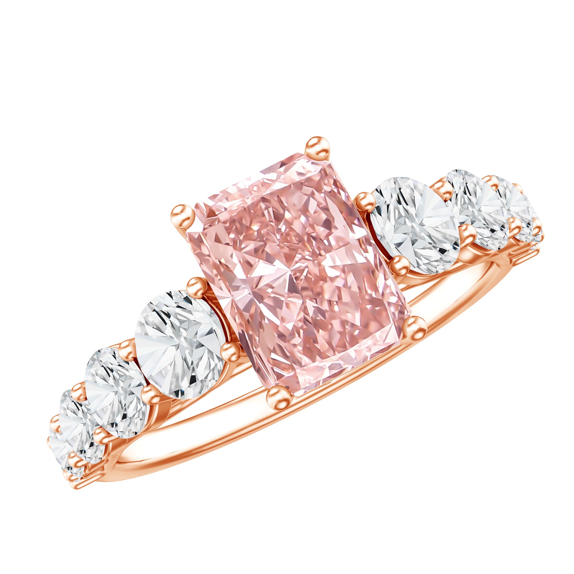 Rosec Jewels-IGI Certified 2 Ct Lab Grown Radiant Cut Pink Diamond Engagement Ring with Side Stones
