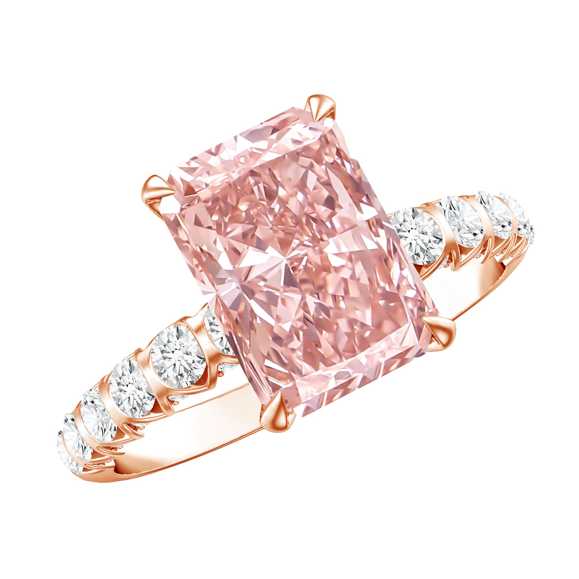 Rosec Jewels-IGI Certified Radiant Cut Lab Pink Diamond 3 Carat Engagement Ring with Side Stones