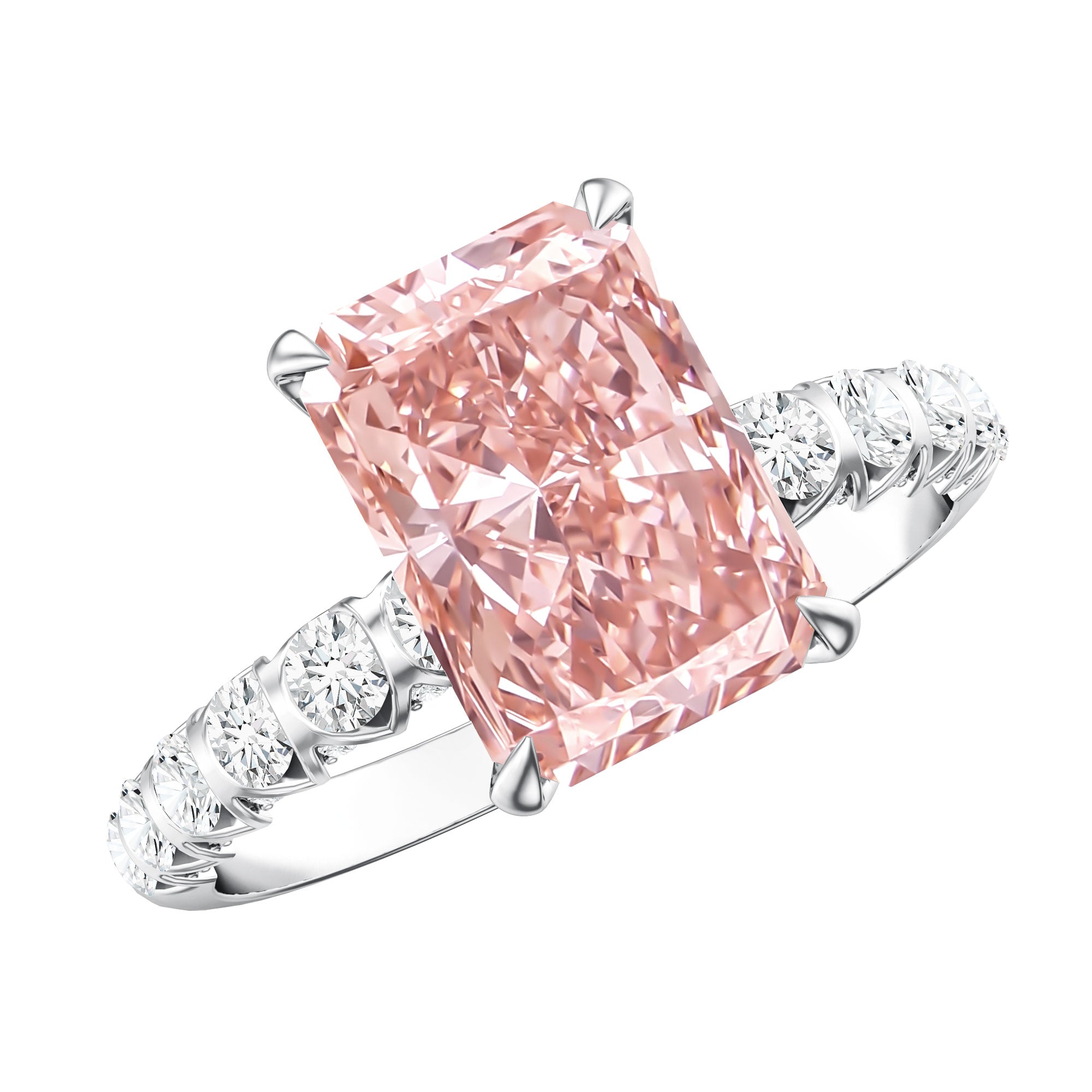 Rosec Jewels-IGI Certified Radiant Cut Lab Pink Diamond 3 Carat Engagement Ring with Side Stones