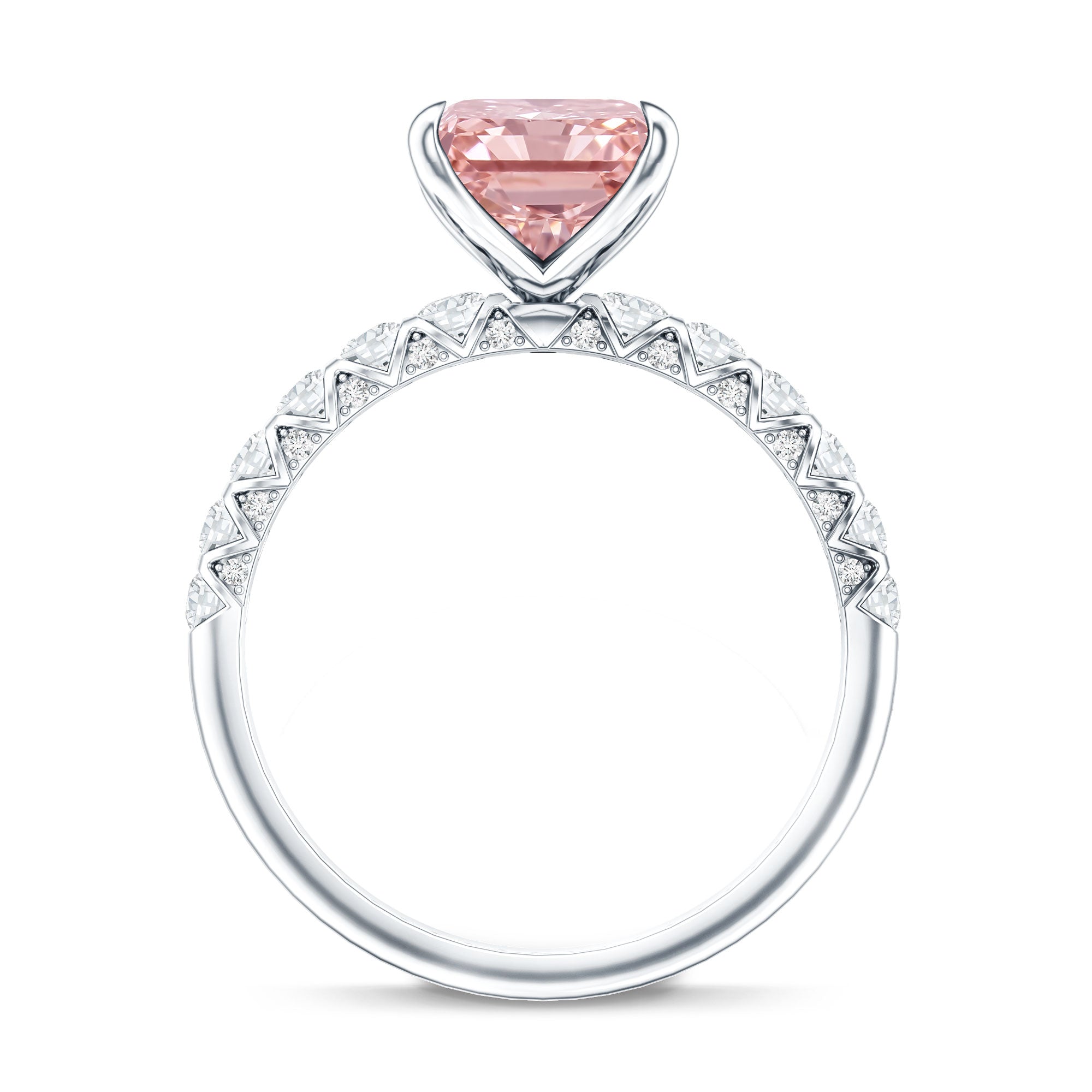 Rosec Jewels-IGI Certified Radiant Cut Lab Pink Diamond 3 Carat Engagement Ring with Side Stones