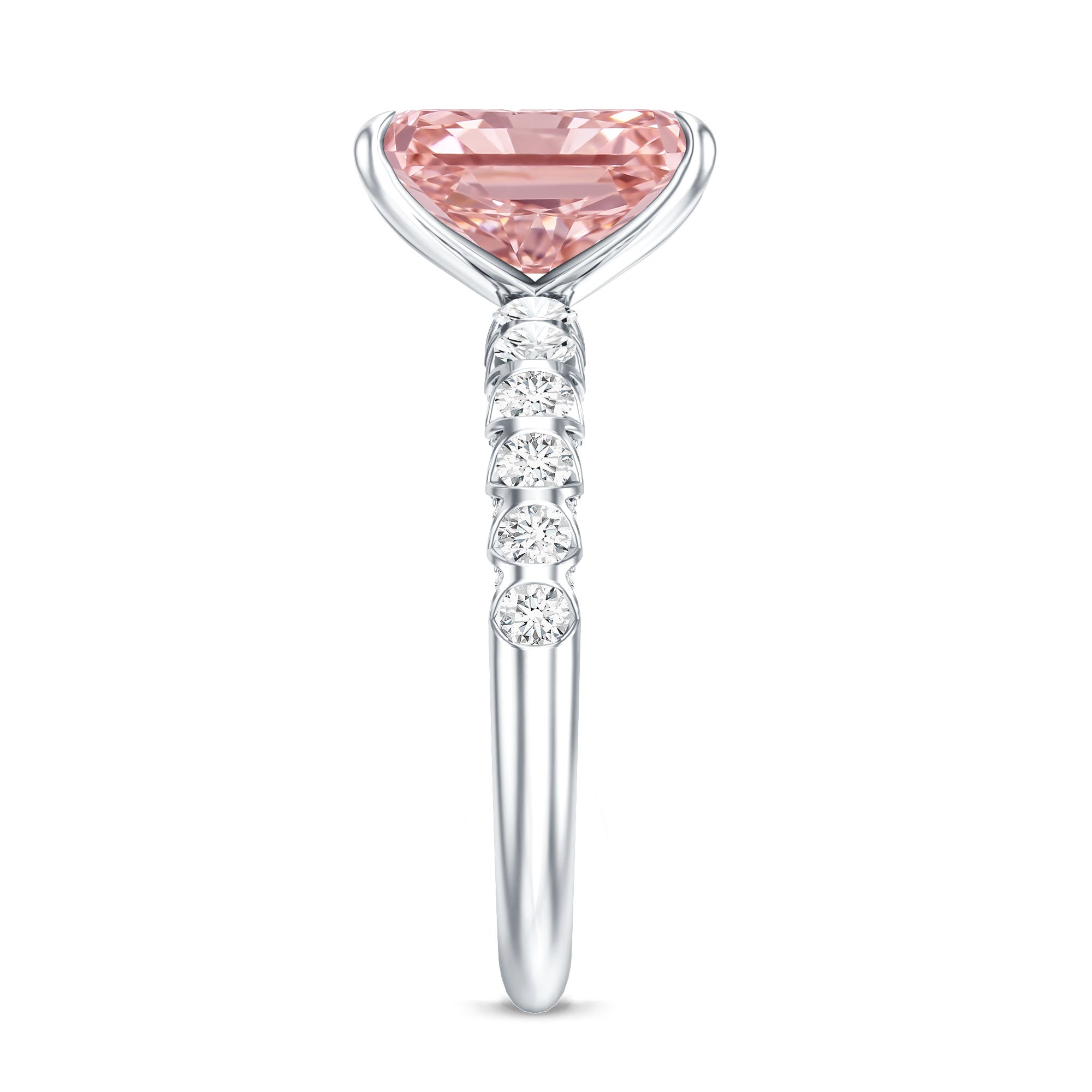 Rosec Jewels-IGI Certified Radiant Cut Lab Pink Diamond 3 Carat Engagement Ring with Side Stones