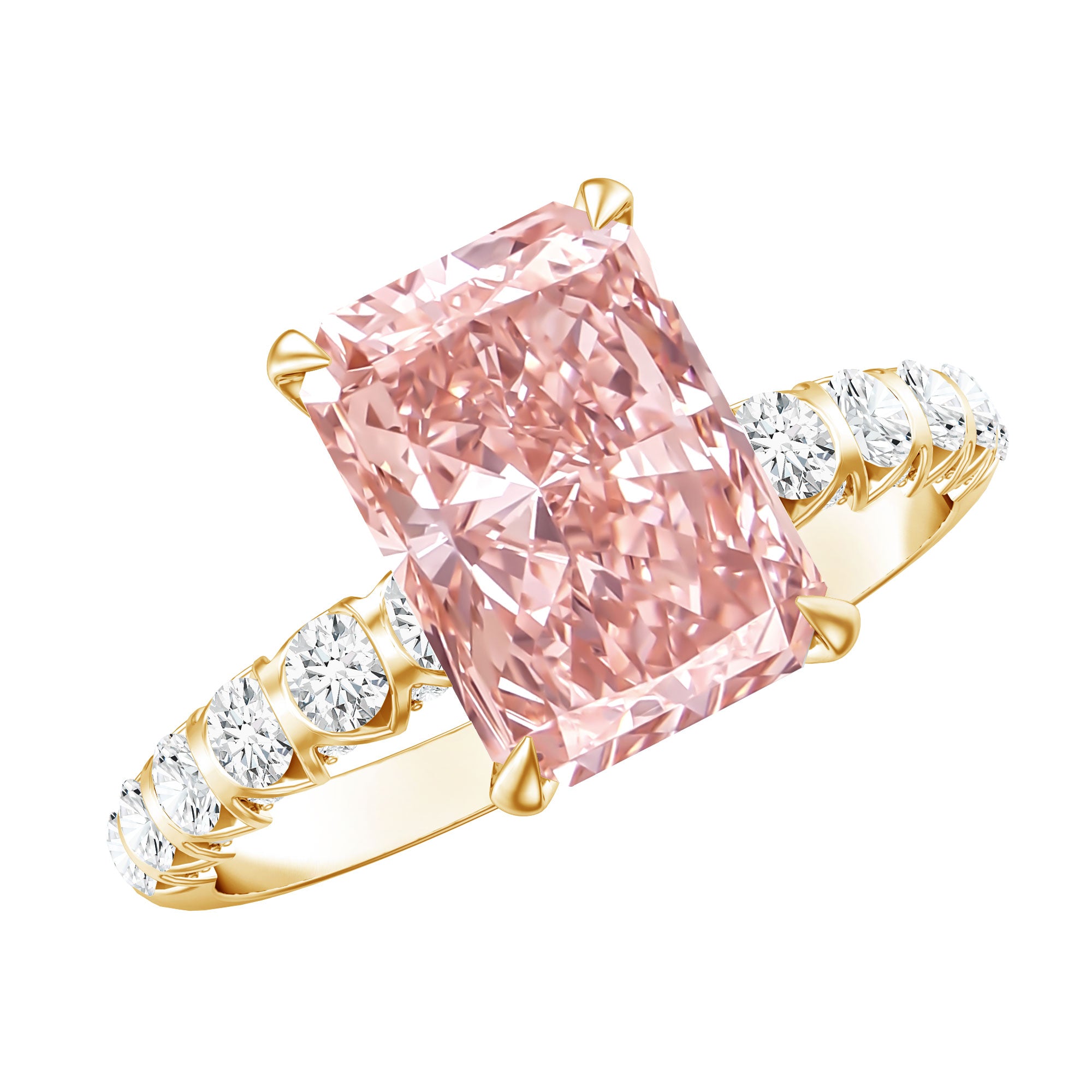 Rosec Jewels-IGI Certified Radiant Cut Lab Pink Diamond 3 Carat Engagement Ring with Side Stones
