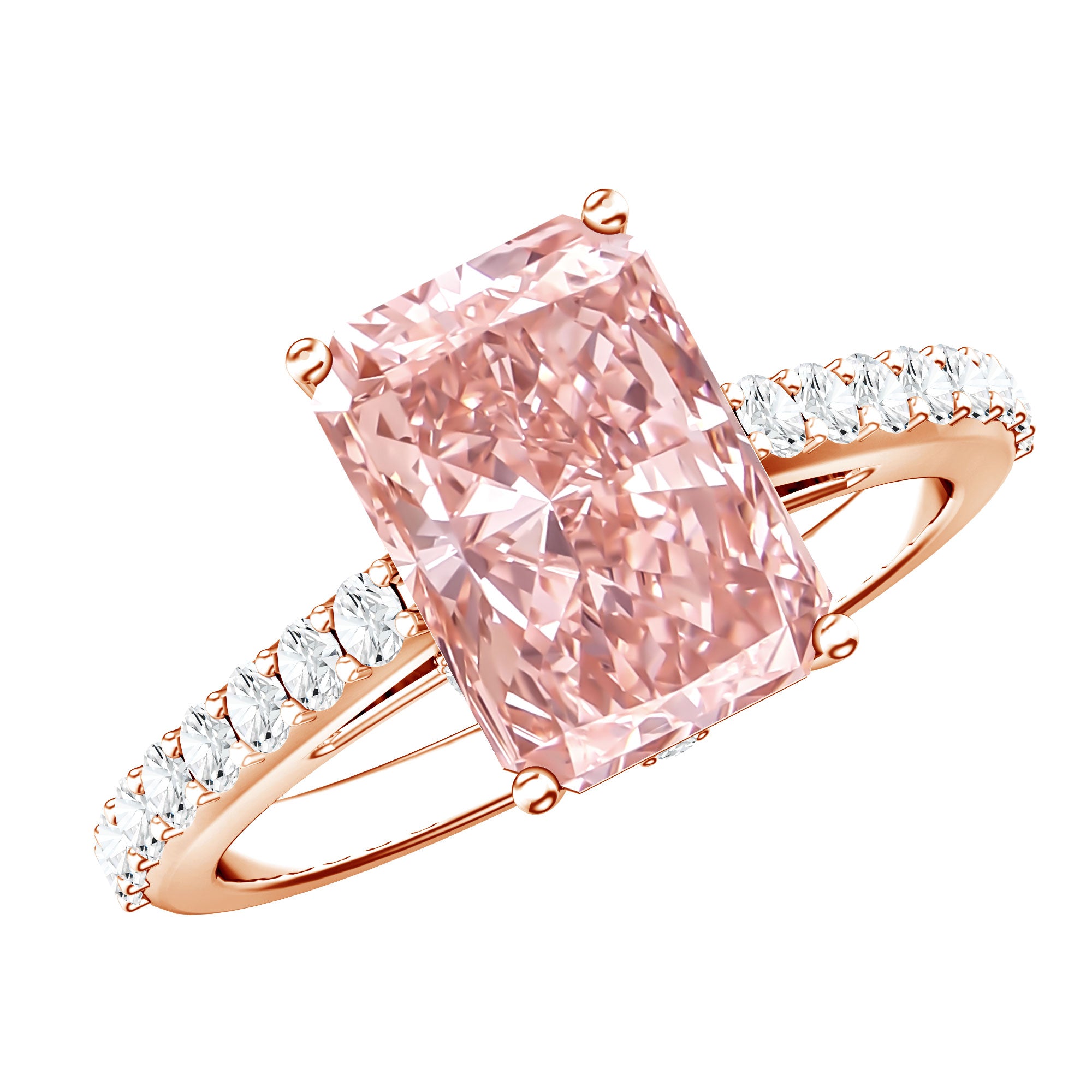 Rosec Jewels-Radiant Cut 3 Carat Lab Grown Pink Diamond Engagement Ring with IGI Certificate