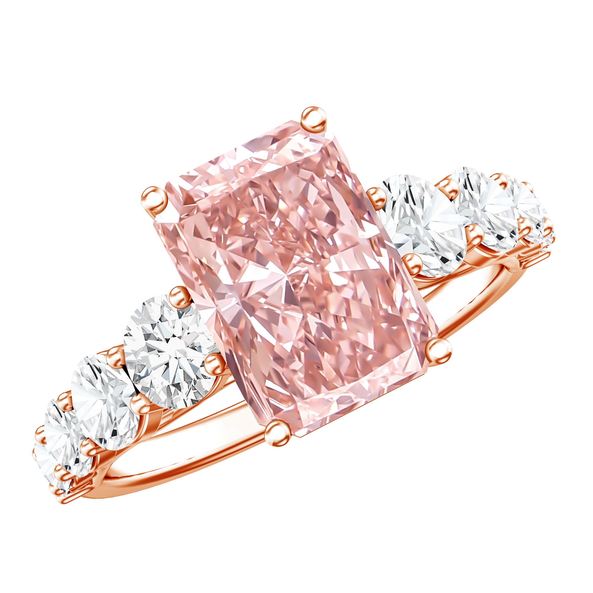 Rosec Jewels-IGI Certified 3 Ct Lab Grown Pink and White Diamond Side Stone Engagement Ring