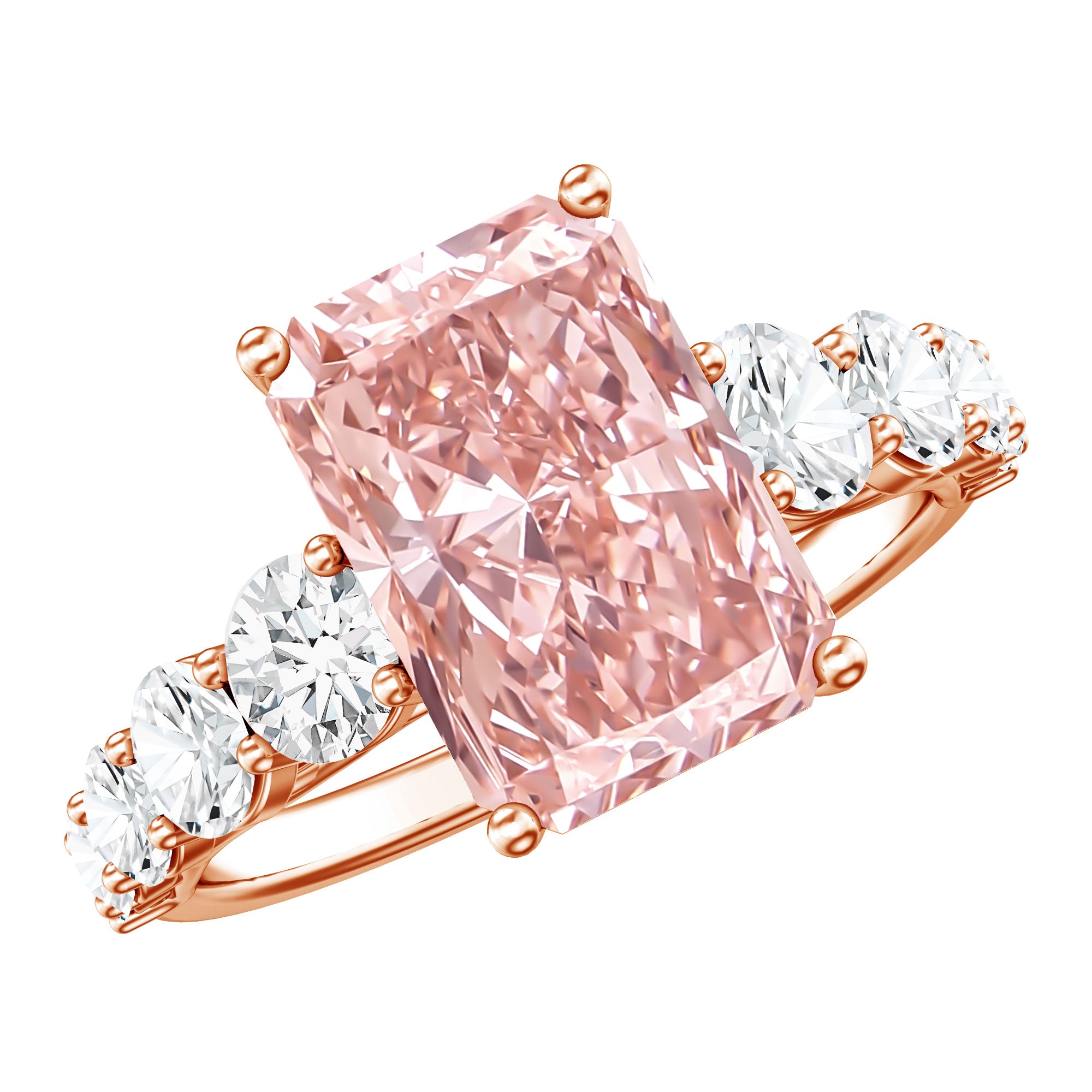 Rosec Jewels-IGI Certified Radiant Cut Lab Grown 4 Carat Pink Diamond Engagement Ring with Side Stones