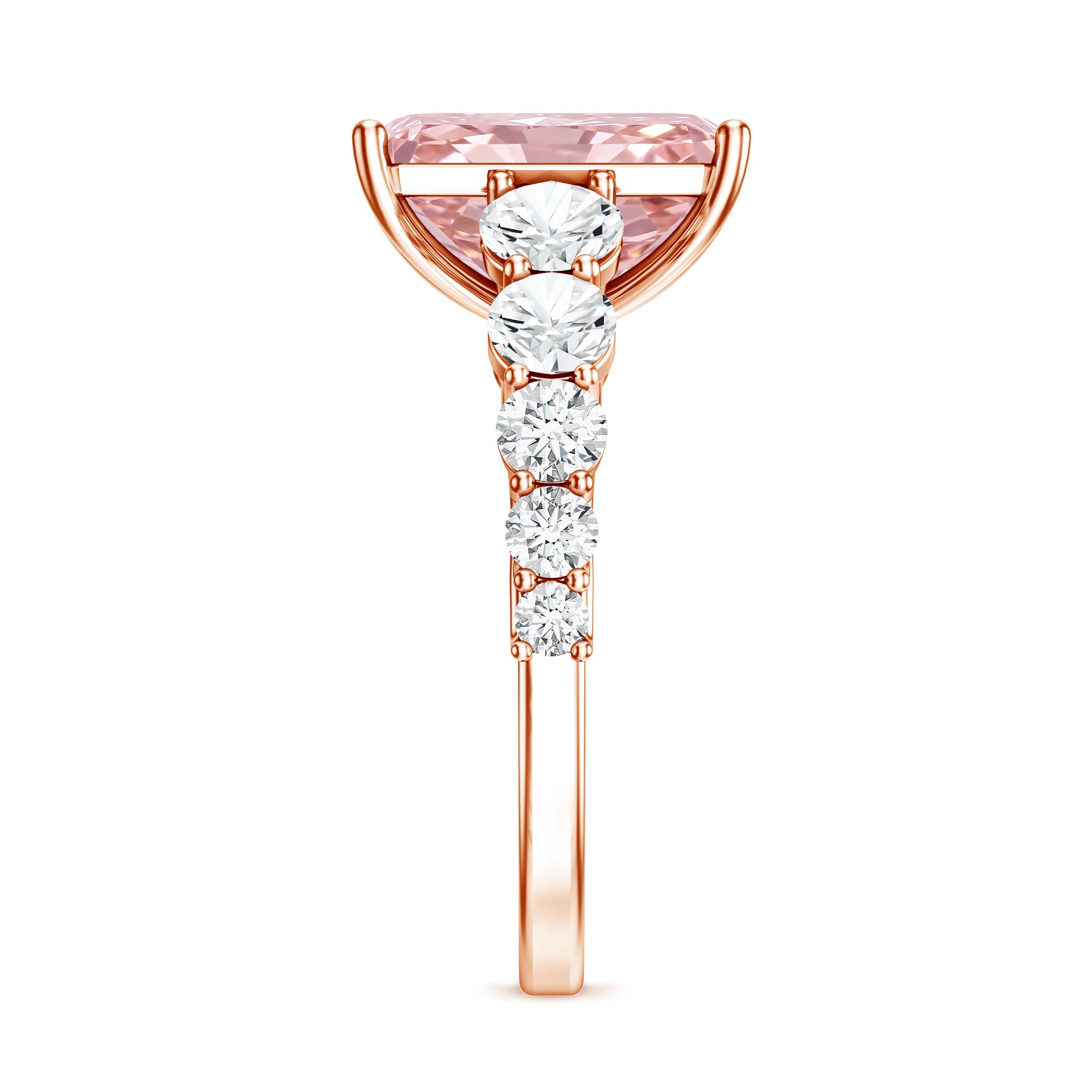 Rosec Jewels-IGI Certified Radiant Cut Lab Grown 4 Carat Pink Diamond Engagement Ring with Side Stones