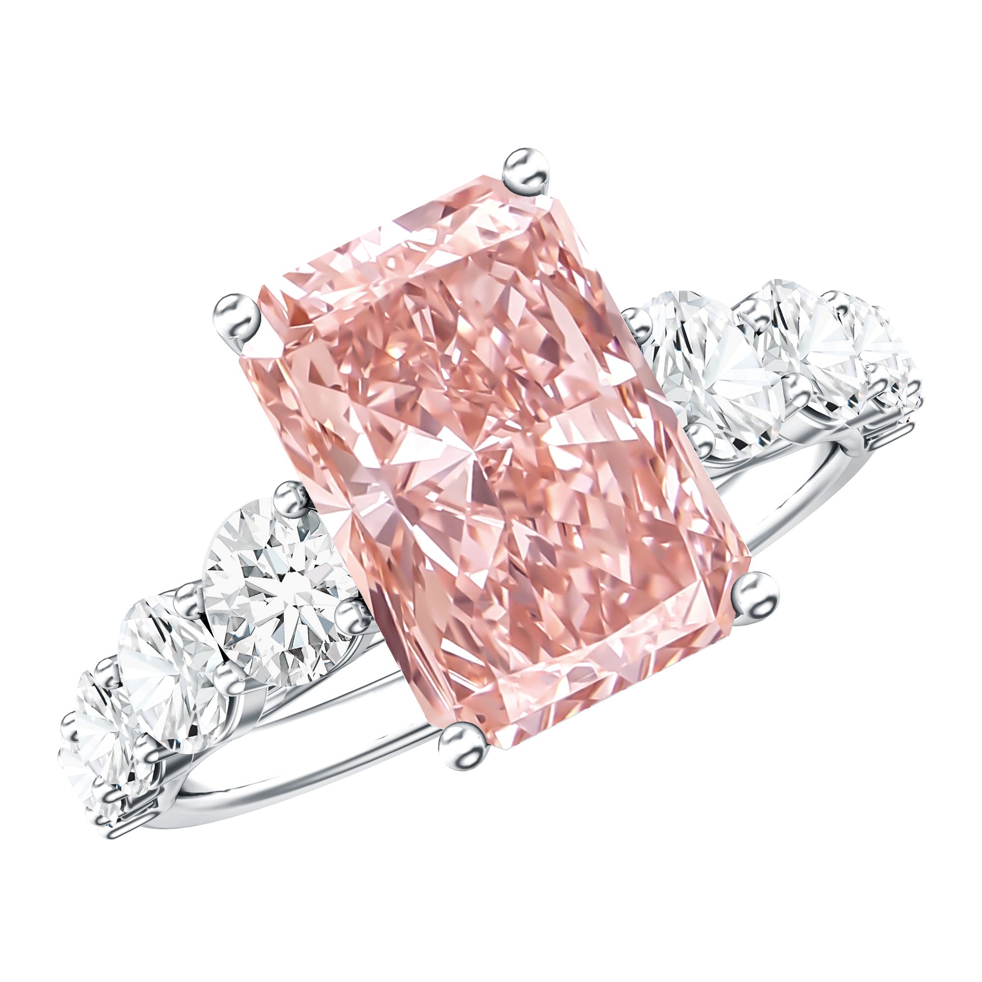 Rosec Jewels-IGI Certified Radiant Cut Lab Grown 4 Carat Pink Diamond Engagement Ring with Side Stones