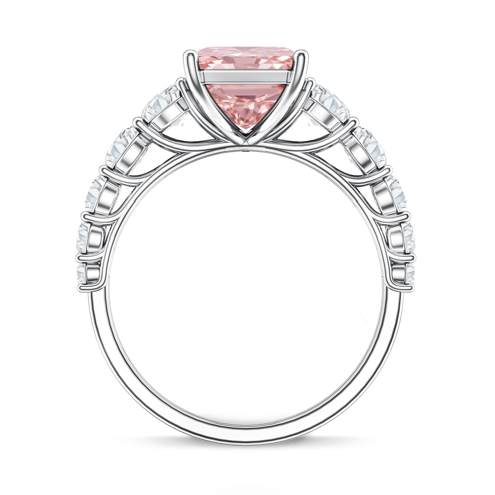 Rosec Jewels-IGI Certified Radiant Cut Lab Grown 4 Carat Pink Diamond Engagement Ring with Side Stones
