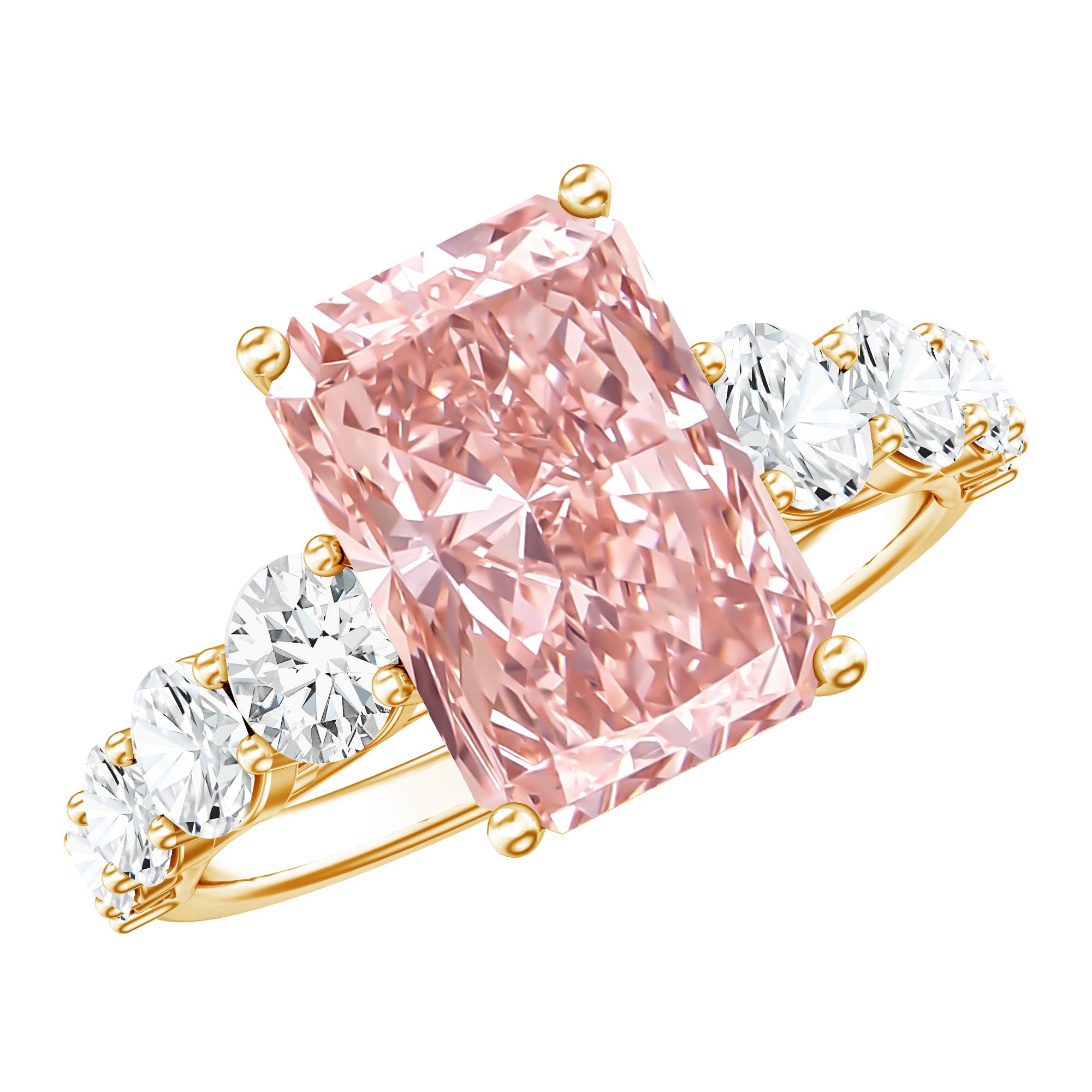 Rosec Jewels-IGI Certified Radiant Cut Lab Grown 4 Carat Pink Diamond Engagement Ring with Side Stones