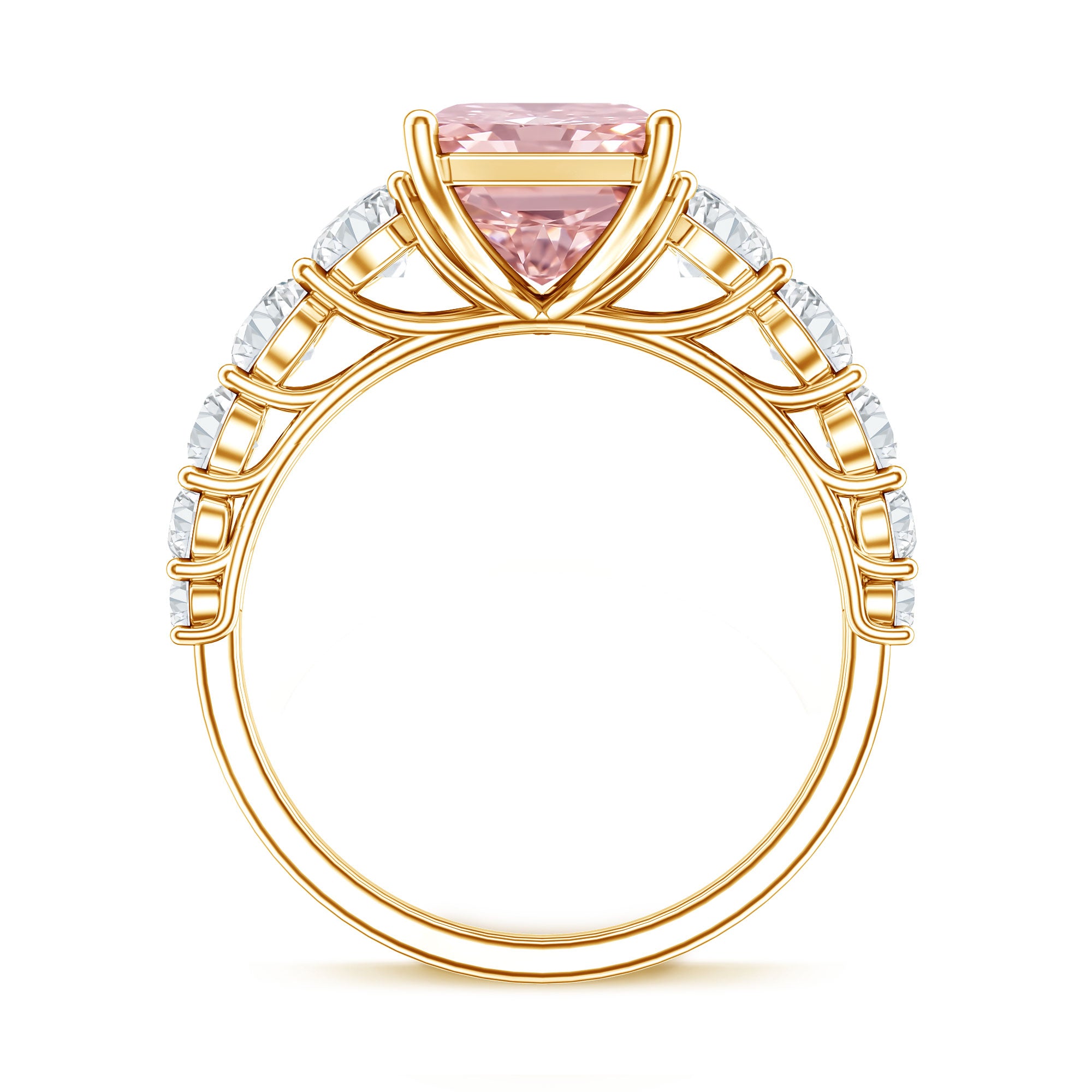 Rosec Jewels-IGI Certified Radiant Cut Lab Grown 4 Carat Pink Diamond Engagement Ring with Side Stones