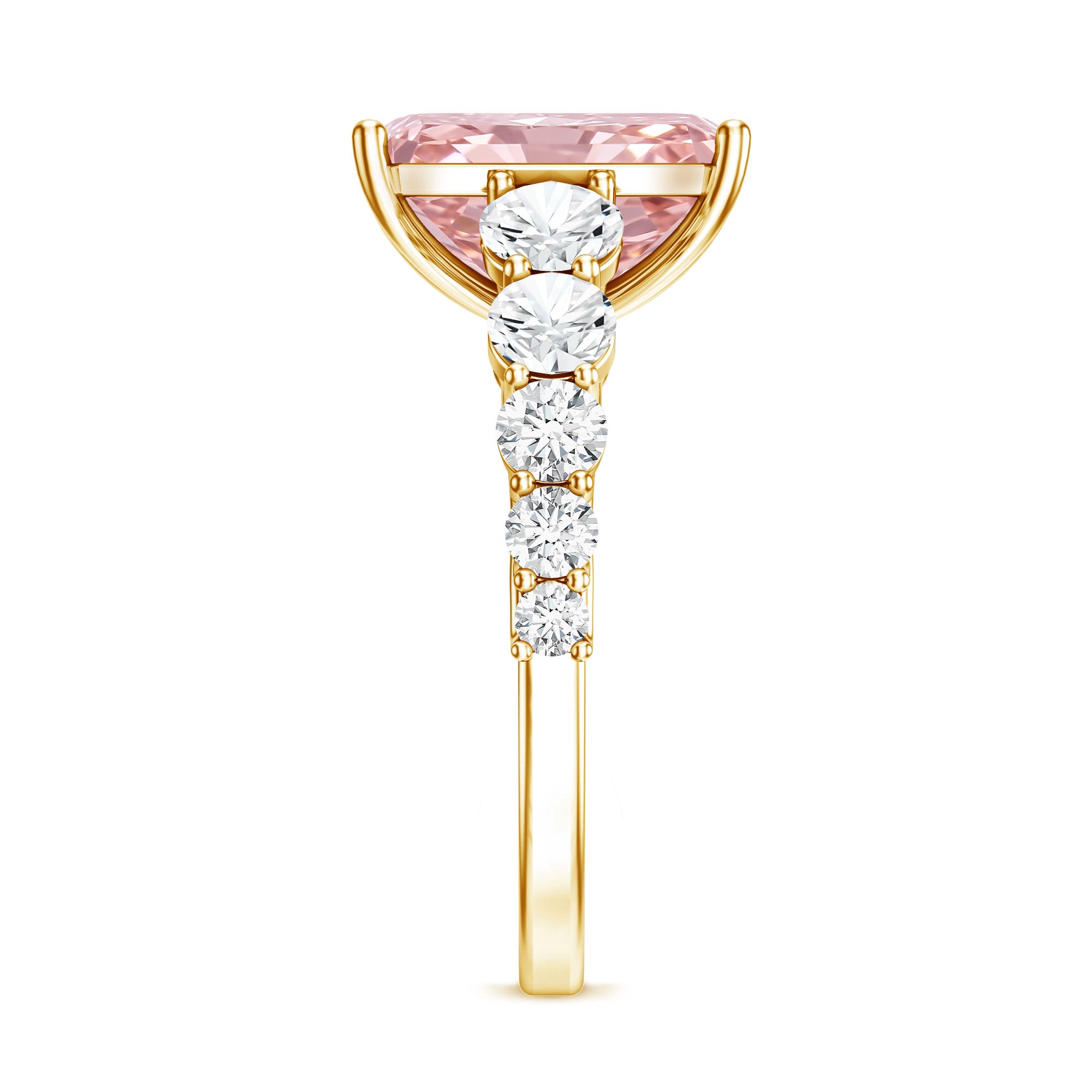 Rosec Jewels-IGI Certified Radiant Cut Lab Grown 4 Carat Pink Diamond Engagement Ring with Side Stones