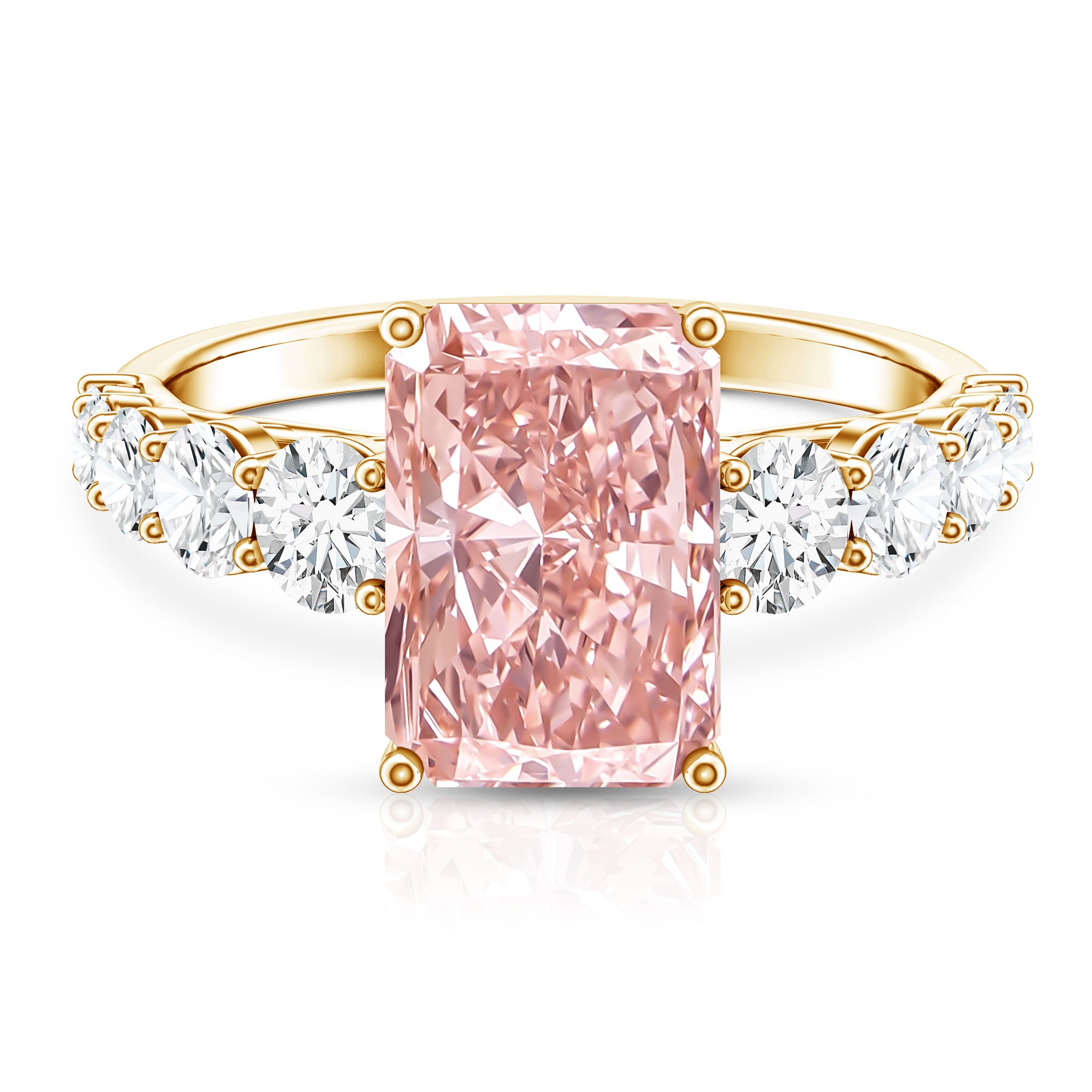 Rosec Jewels-IGI Certified Radiant Cut Lab Grown 4 Carat Pink Diamond Engagement Ring with Side Stones