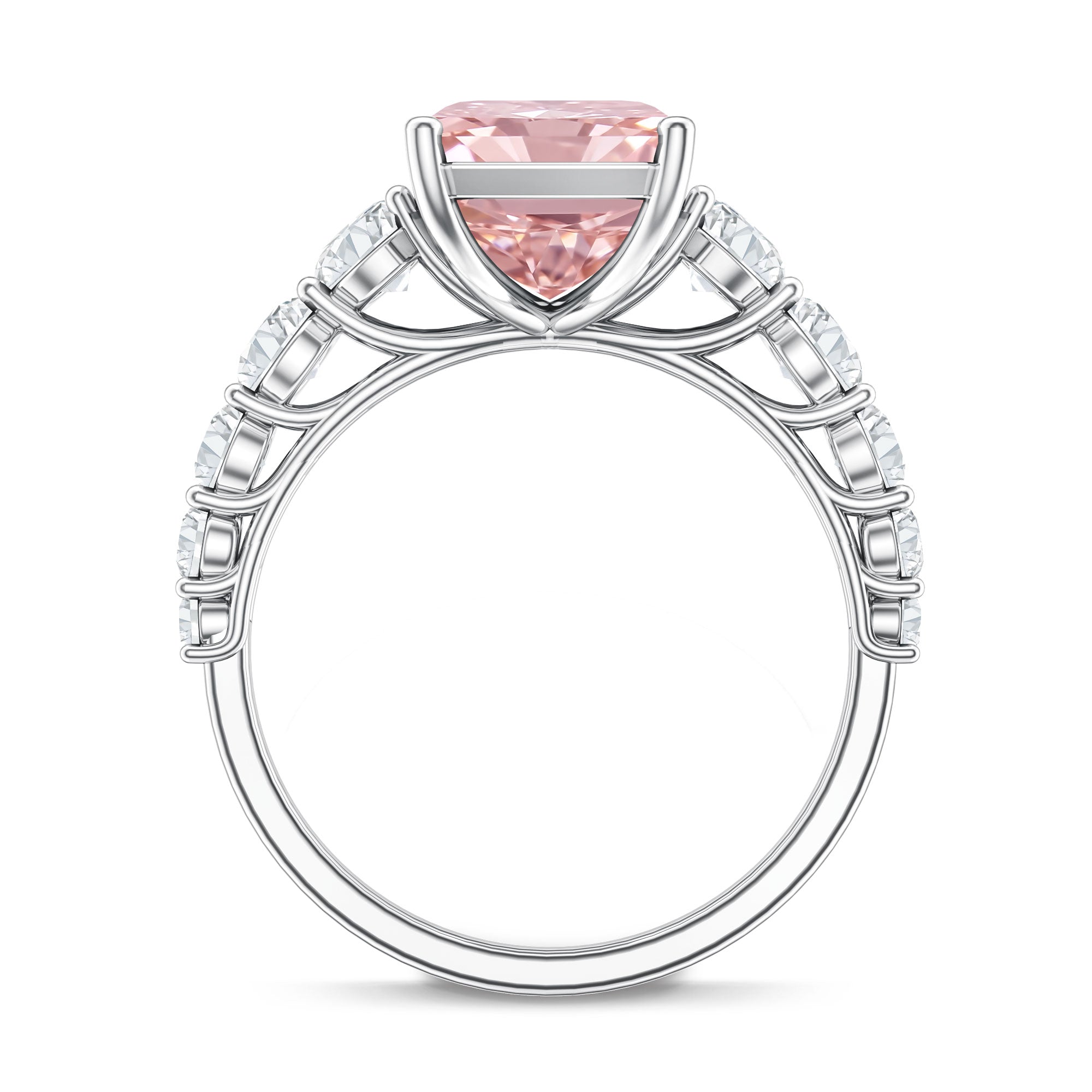 5 Carat Radiant Lab Grown Pink and White Diamond Side Stone Engagement Ring IGI Certified Fancy Pink - VS1 - Rosec Jewels