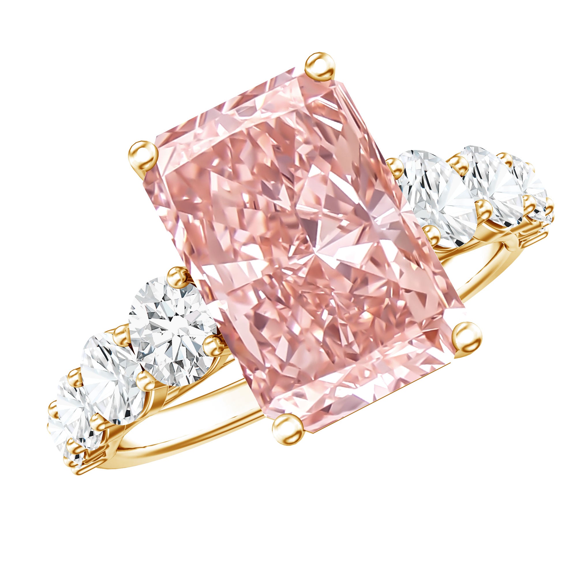 5 Carat Radiant Lab Grown Pink and White Diamond Side Stone Engagement Ring IGI Certified Fancy Pink - VS1 - Rosec Jewels