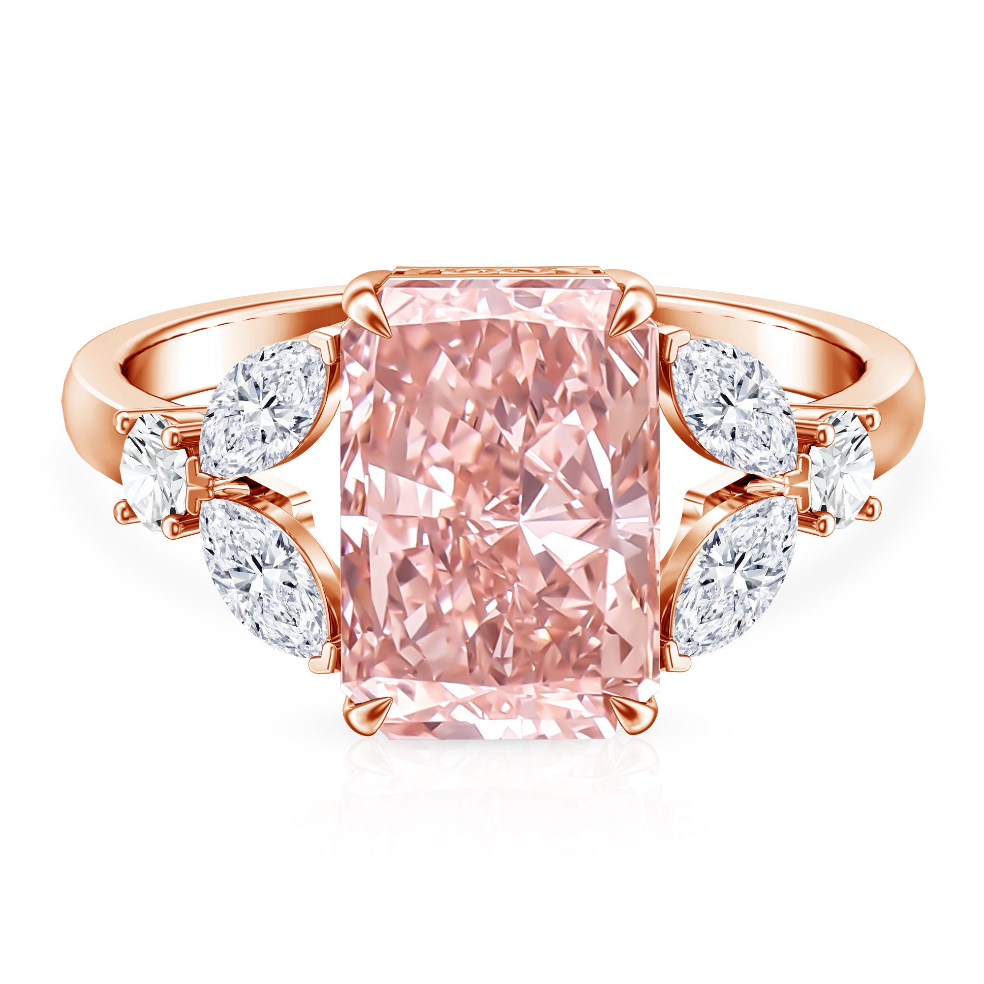 Rosec Jewels-Lab Grown 4 Carat Radiant Cut Pink Diamond Statement Engagement Ring IGI Certified