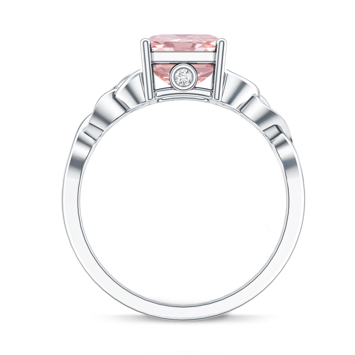 3 Carat Radiant Cut Lab Pink Diamond Celtic Engagement Ring with IGI Certificate Fancy Pink - VS1 - Rosec Jewels