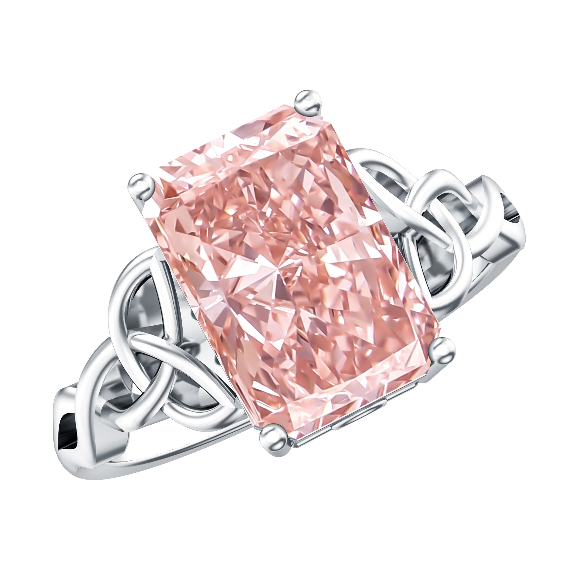 Rosec Jewels-IGI Certified 4 Carat Lab Grown Pink Diamond Radiant Engagement Ring with Celtic Knot