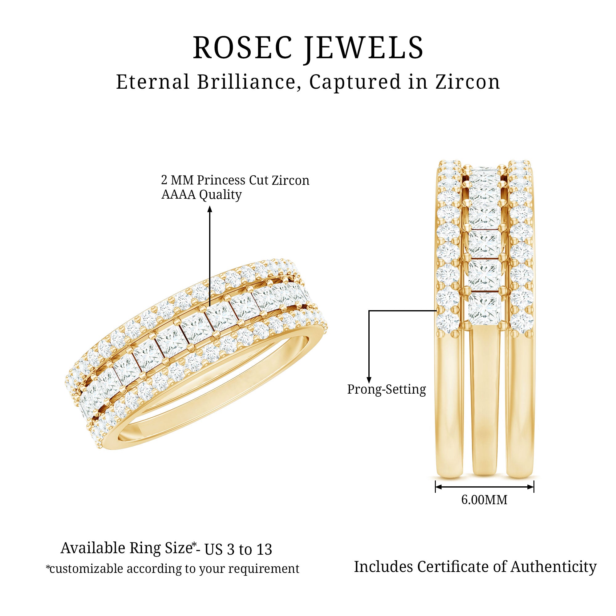 Zircon Stackable Band Ring Set of 3 AAAA - Rosec Jewels