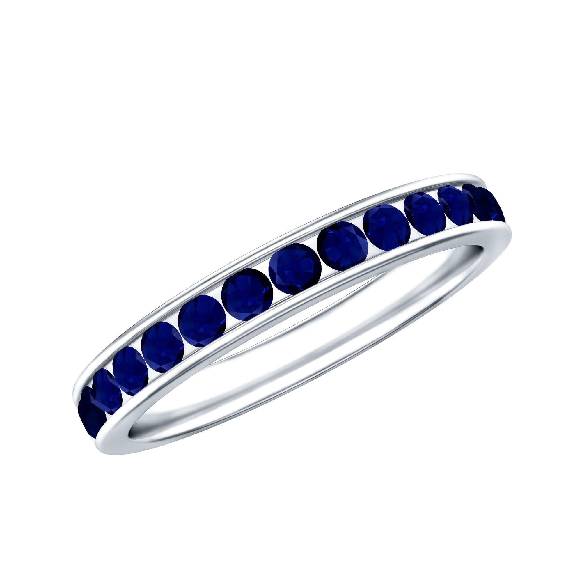 Natural Blue Sapphire Half Eternity Stackable Ring for Women AAA - Rosec Jewels