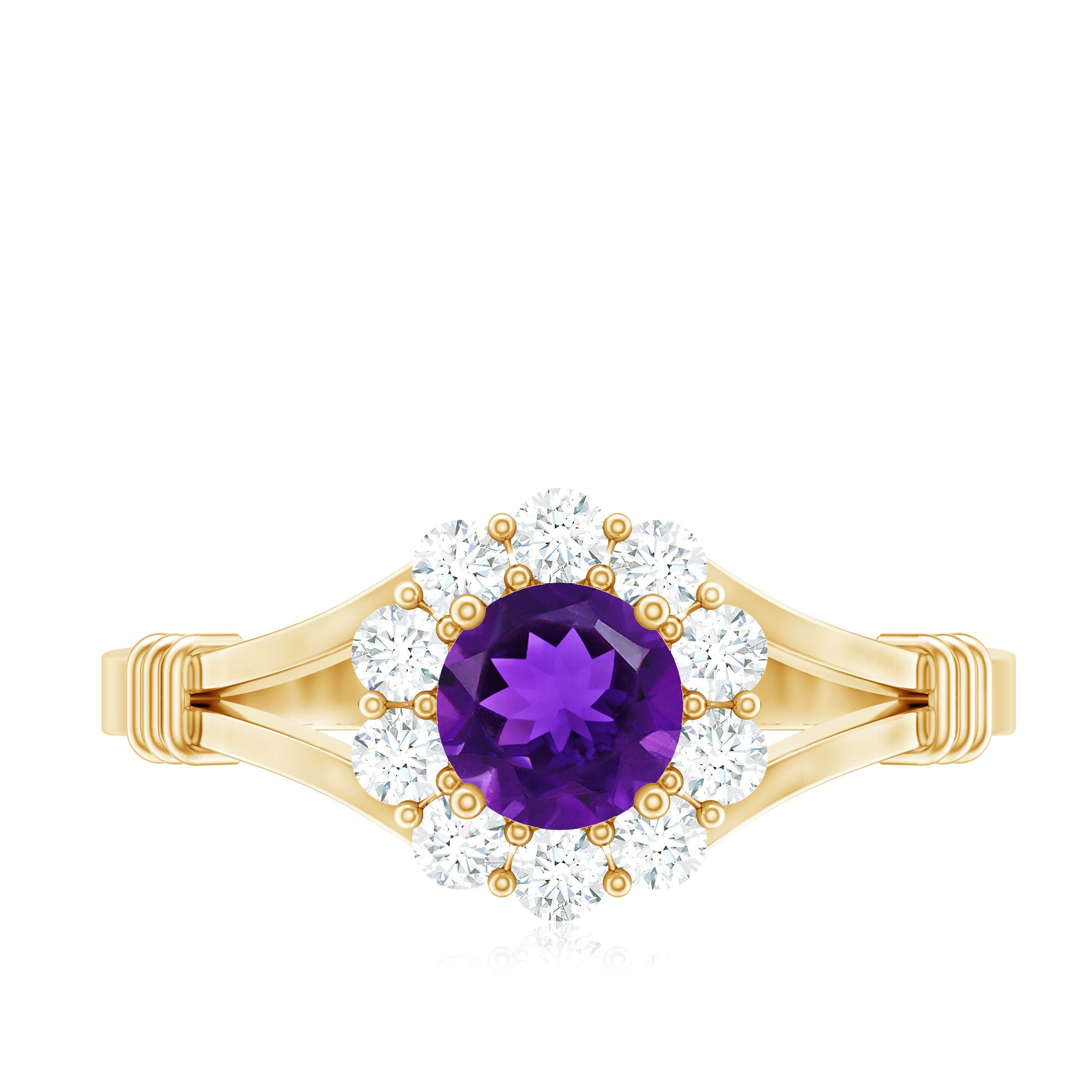 Rosec Jewels-1 CT Amethyst and Diamond Halo Split Shank Ring