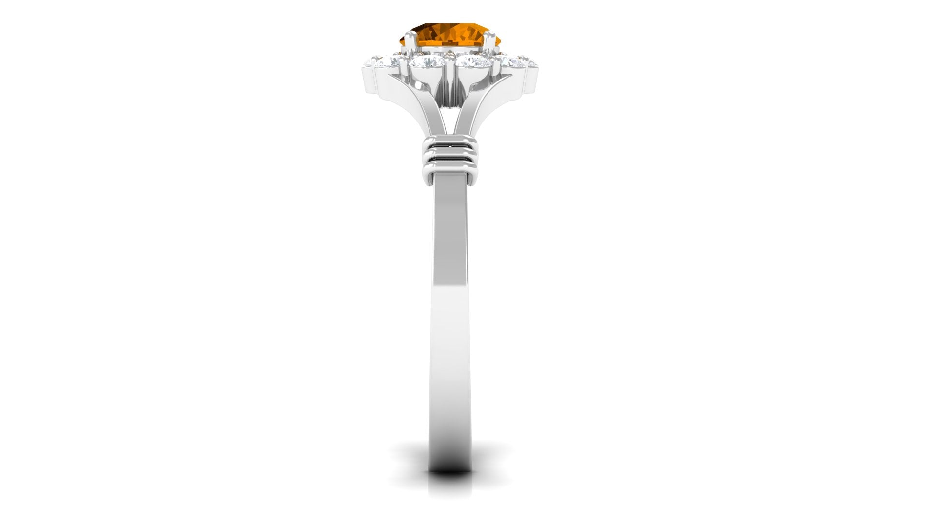Genuine Citrine Diamond Flower Engagement Ring with Split Shank AAA - Rosec Jewels