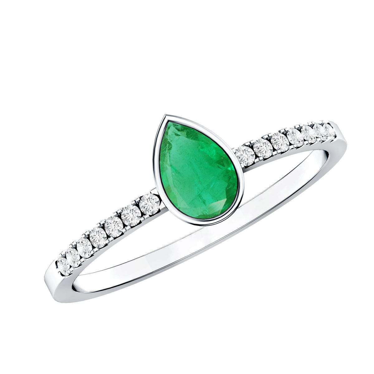 Pear Shaped Emerald Engagement Ring with Diamond Side Stones AAA - Rosec Jewels