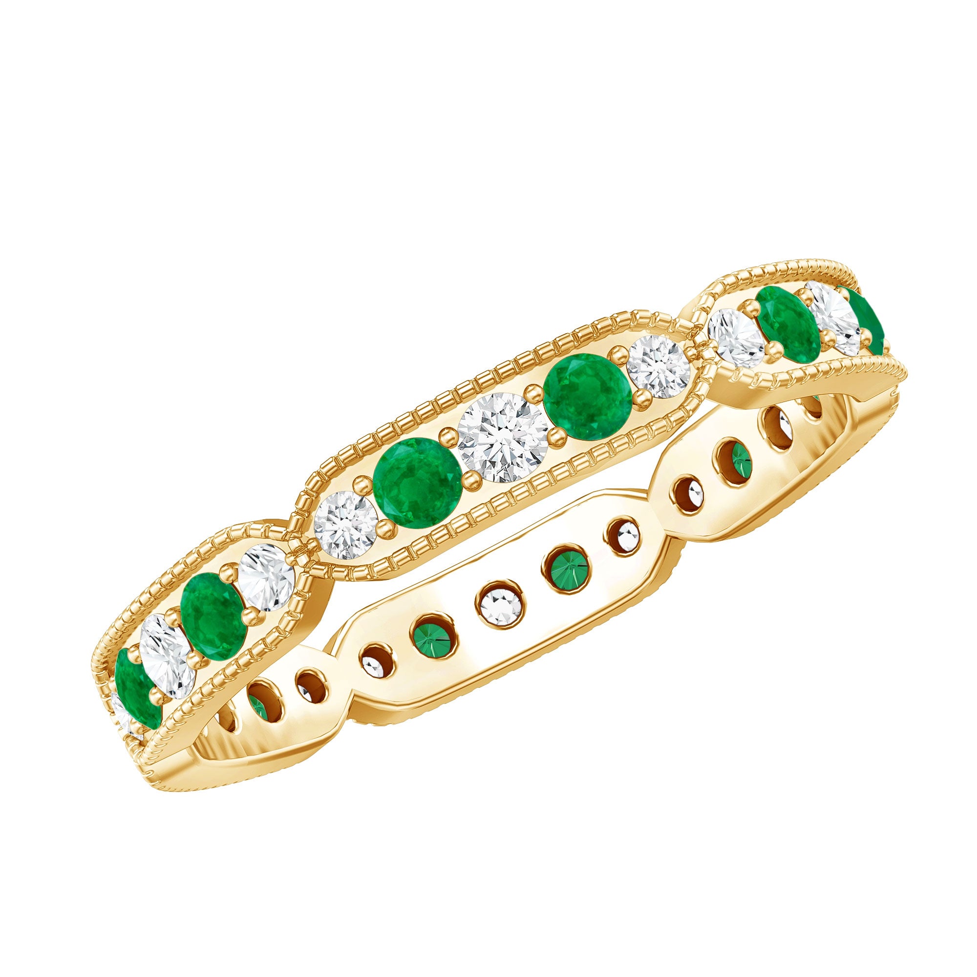 Emerald and Diamond Alternating Eternity Ring AAA - Rosec Jewels