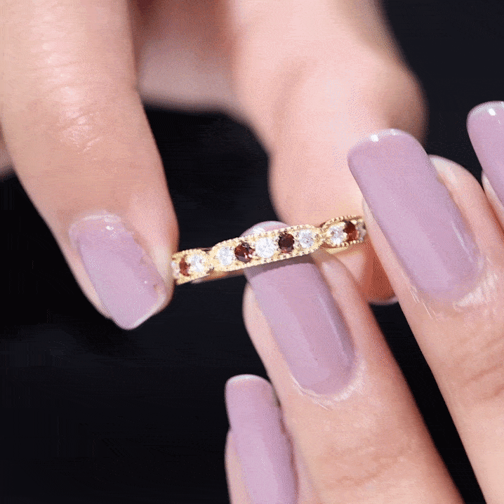 Vintage Inspired Garnet Eternity Ring with Diamond AAA - Rosec Jewels