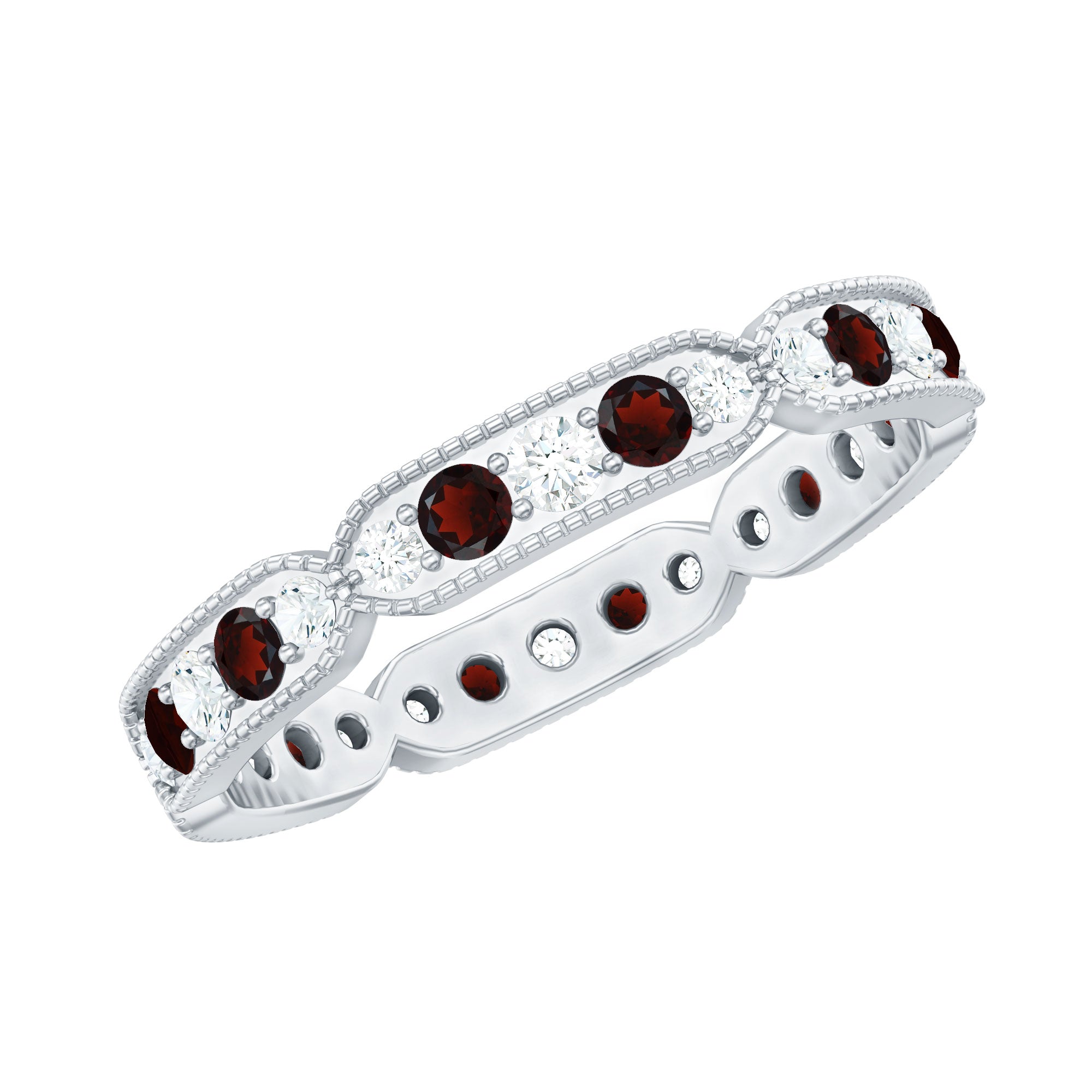 Vintage Inspired Garnet Eternity Ring with Diamond