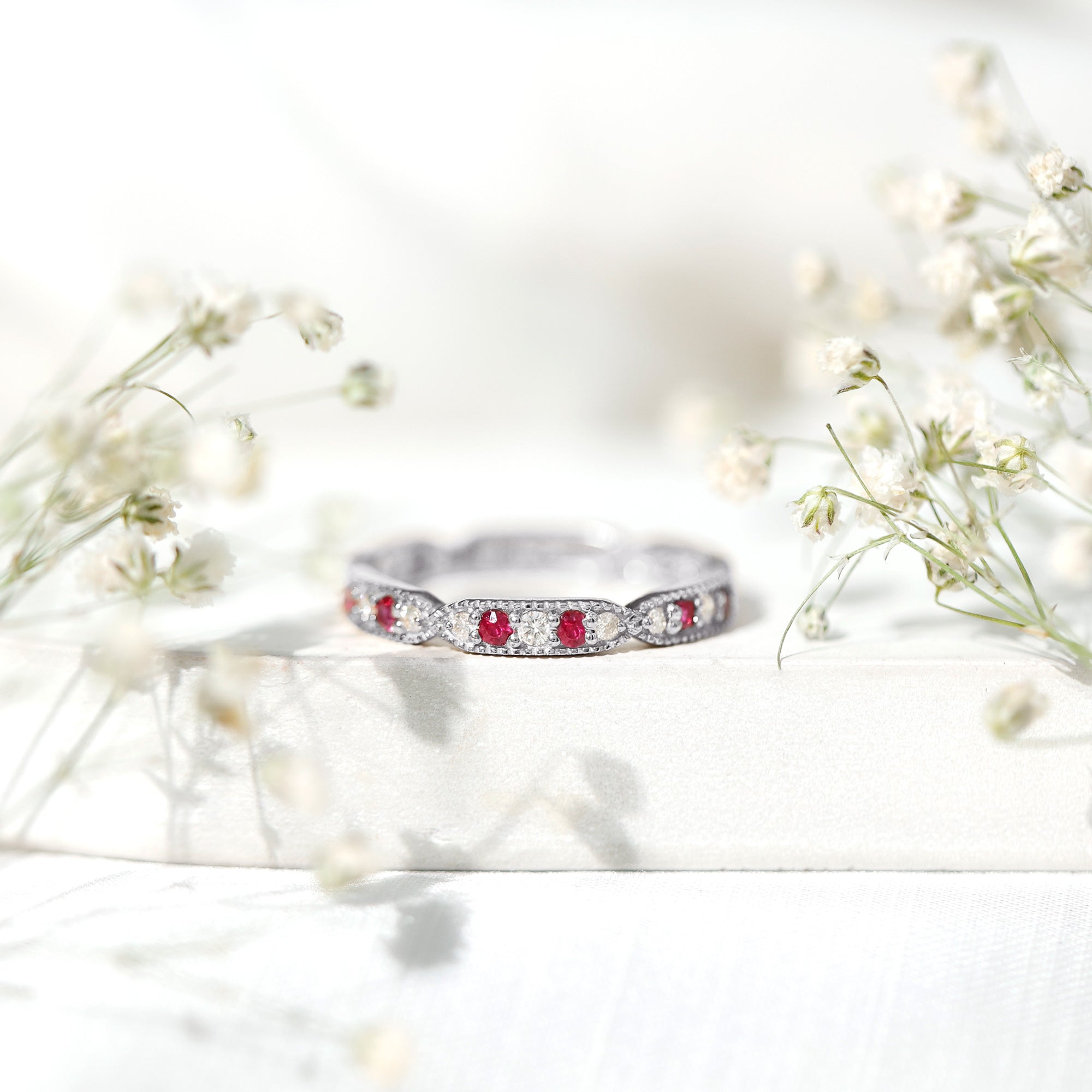 Real Ruby Diamond Eternity Ring for Anniversary AAA - Rosec Jewels