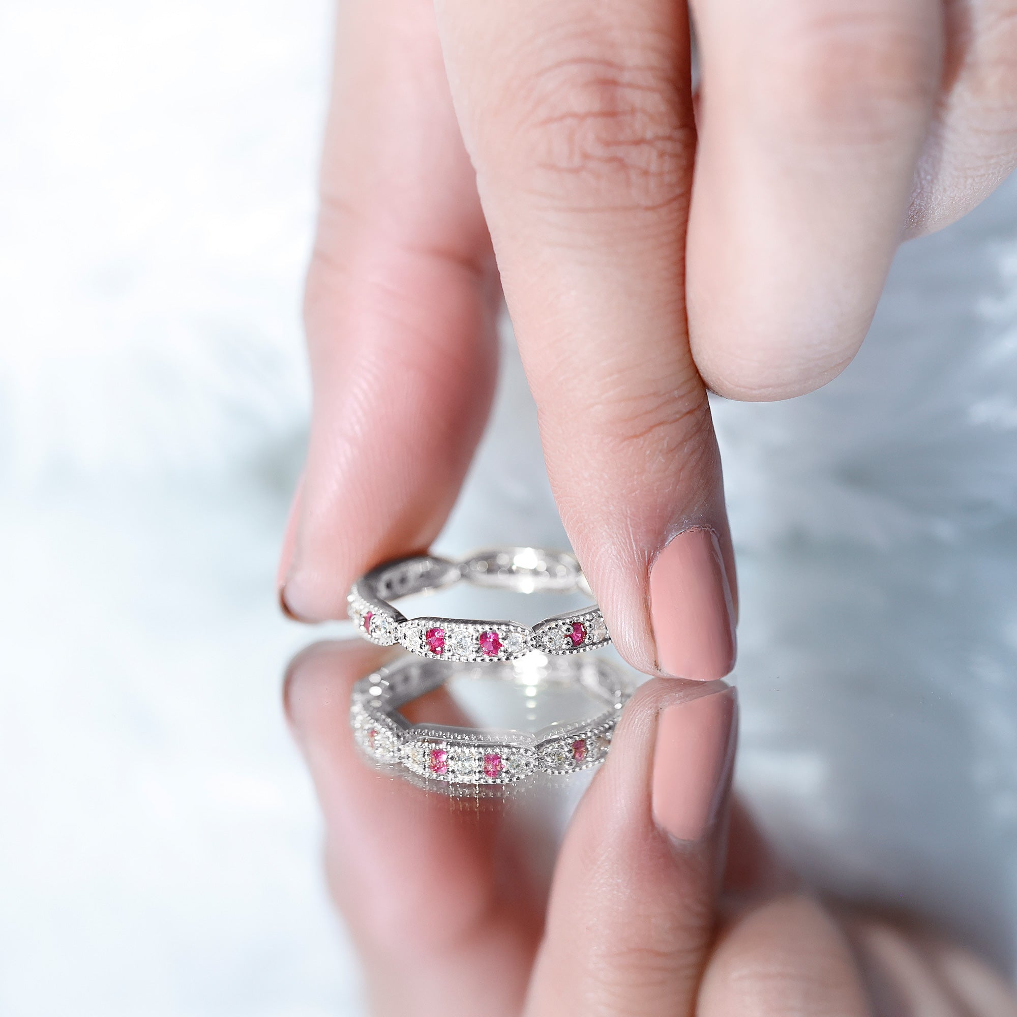 Real Ruby Diamond Eternity Ring for Anniversary AAA - Rosec Jewels
