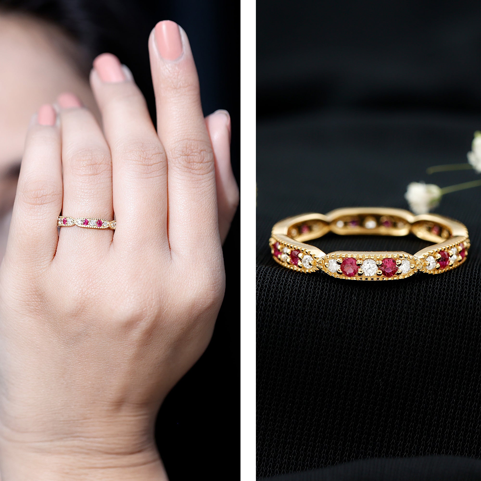 Real Ruby Diamond Eternity Ring for Anniversary AAA - Rosec Jewels