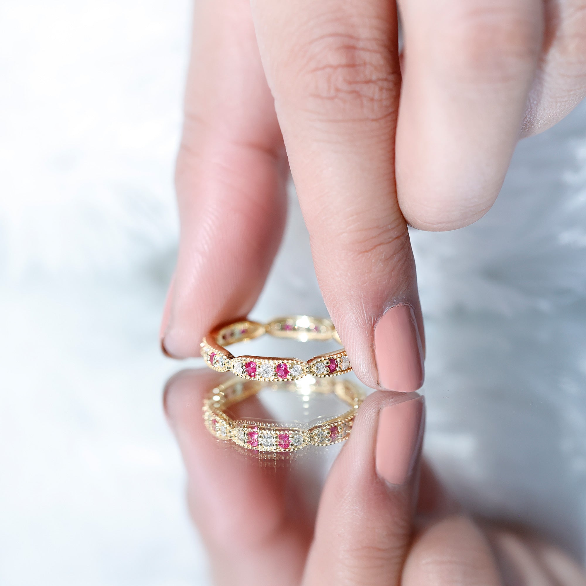 Real Ruby Diamond Eternity Ring for Anniversary AAA - Rosec Jewels