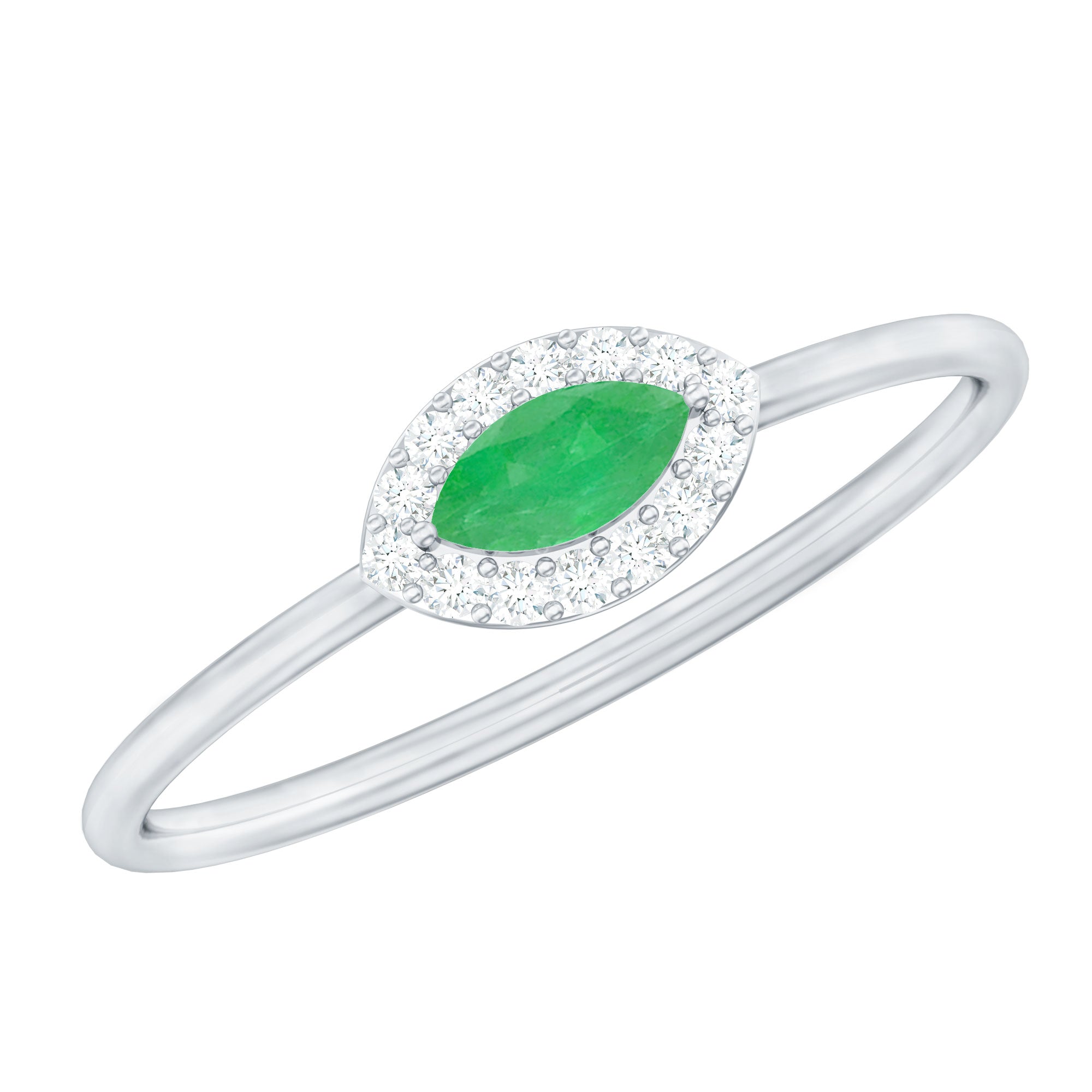 Marquise Emerald East West Promise Ring with Diamond Halo