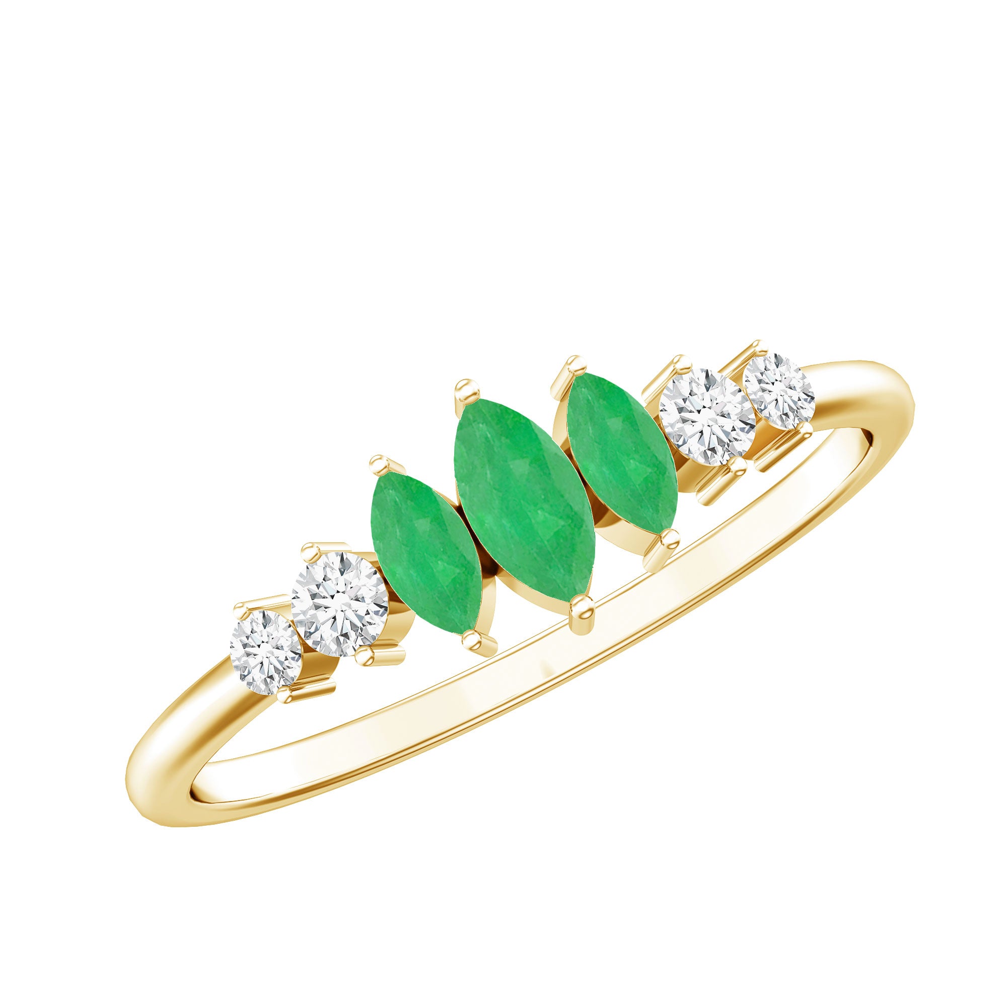 Marquise Emerald and Diamond 3 Stone Anniversary Ring for Women AAA - Rosec Jewels