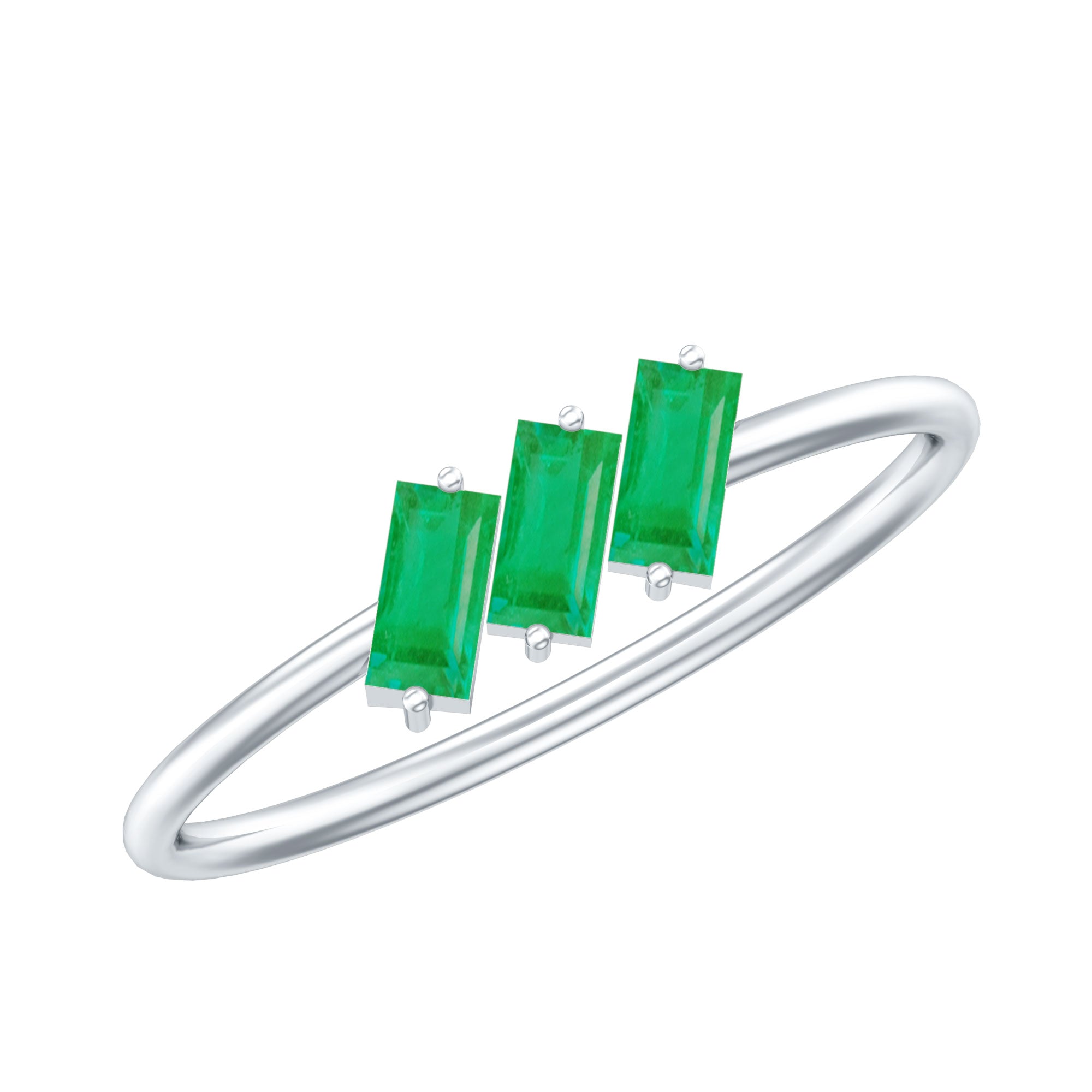 Baguette Cut Real Emerald Three Stone Promise Ring