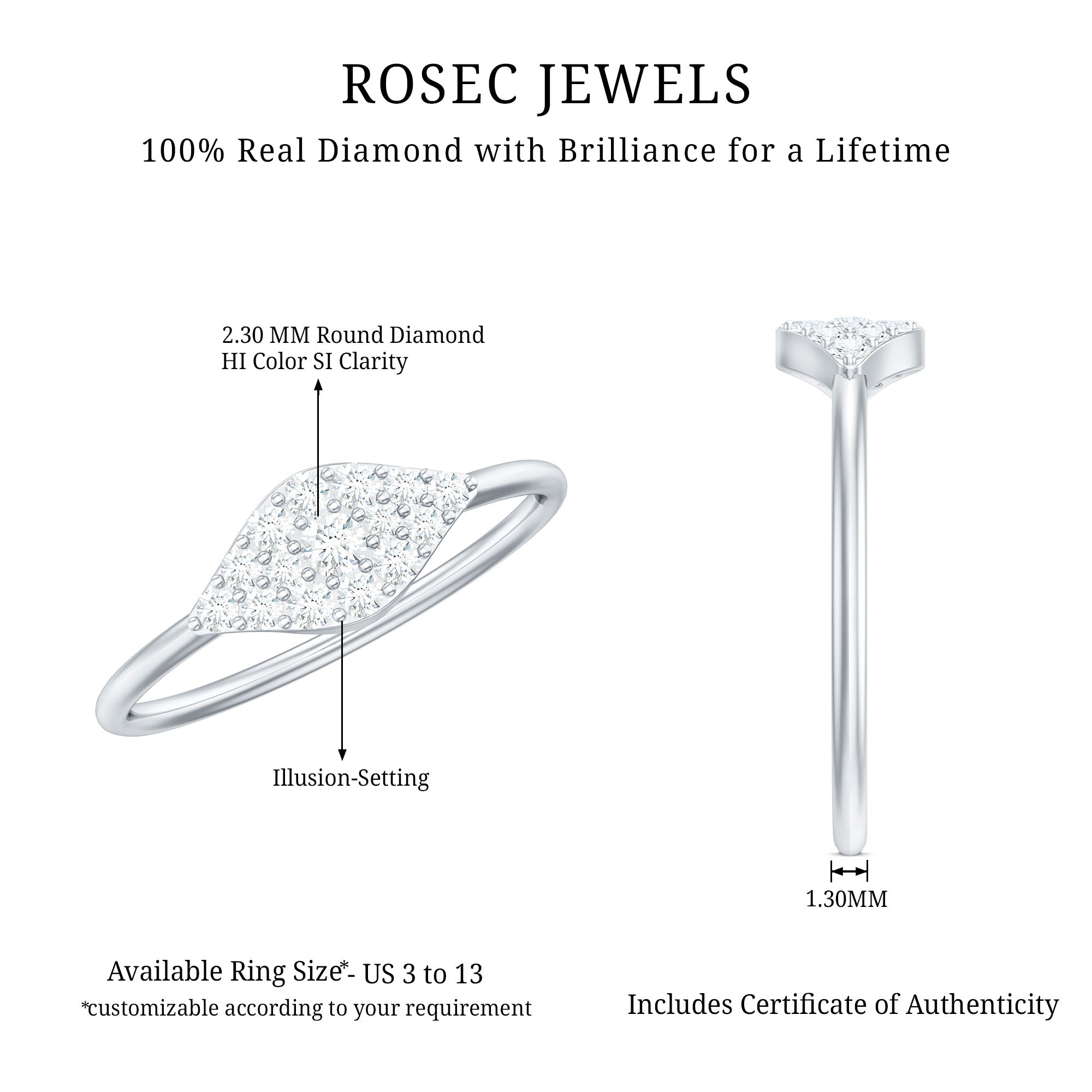 Certified Diamond Cluster Ring in Illusion Setting Natural - ( HI-SI ) - Rosec Jewels