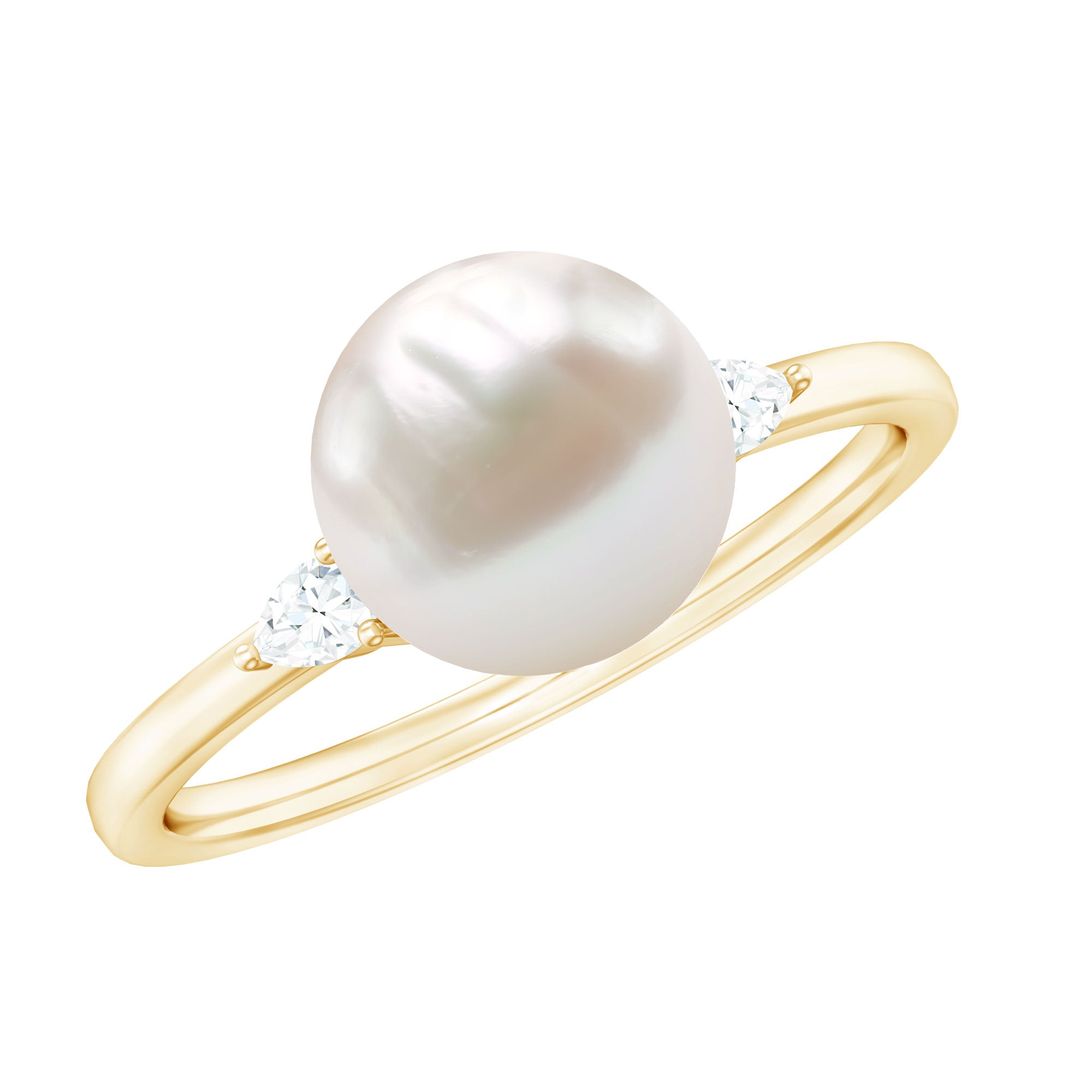 Real 7.48 Carat Freshwater Pearl Solitaire Engagement Ring with Diamond AAA - Rosec Jewels